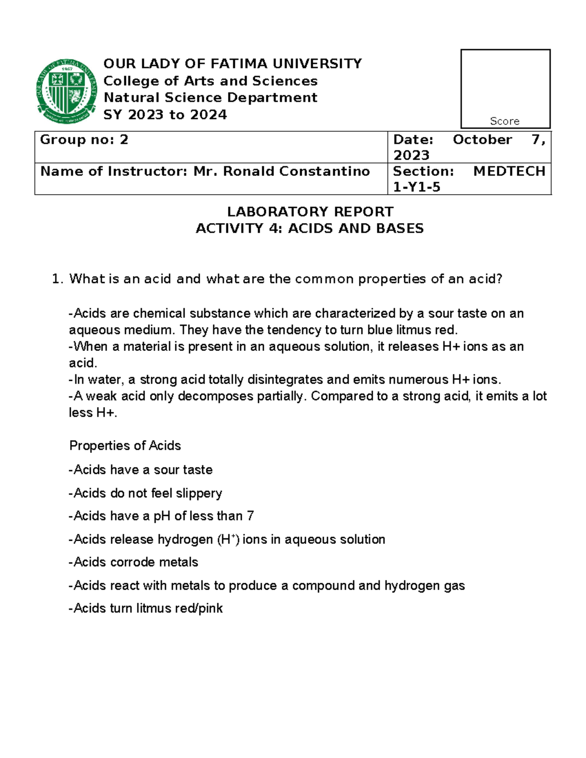 Final CHEM111-LAB- Activity-4- Acids-and- Bases-1-1 - OUR LADY OF ...