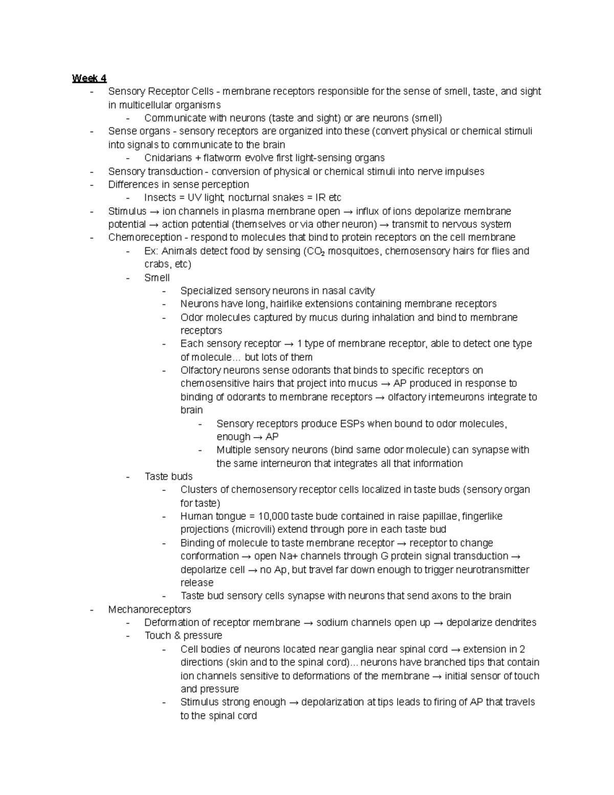 LS 7C Textbook Notes - Week 4 - Week 4 - Sensory Receptor Cells ...
