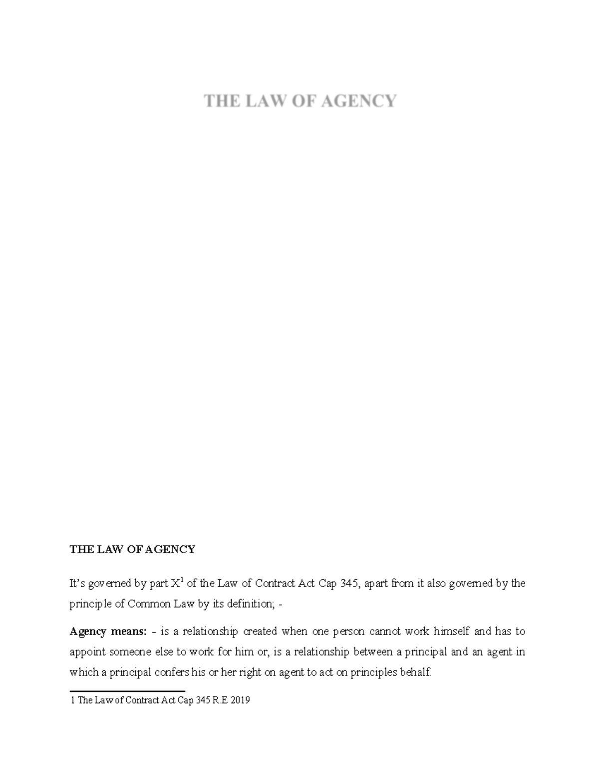 Lecture Notes - LAW OF Agency on Business organization - THE LAW OF ...