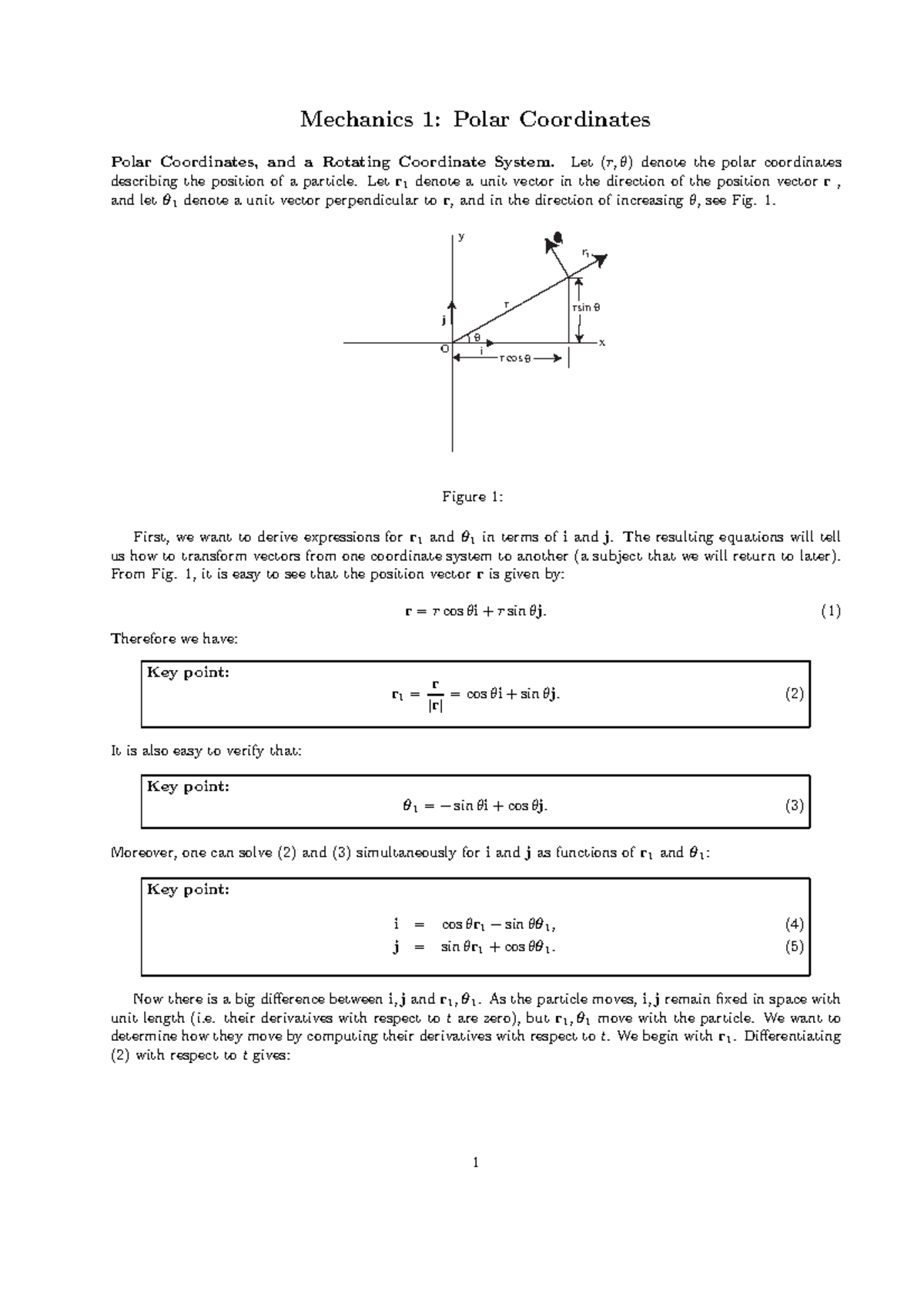 MATH11009 2016-2017 Lecture Notes - Polar Coordinates - Mechanics 1 ...