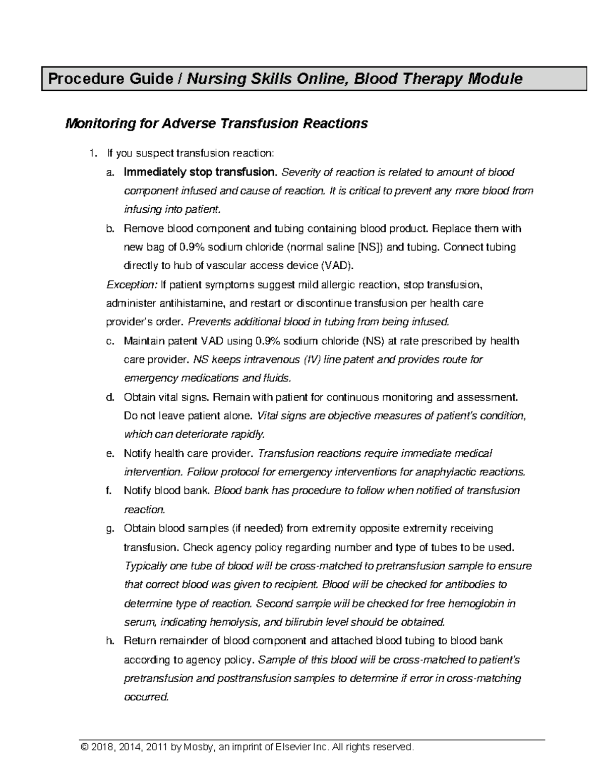 Blood Therapy Reaction Notes - If you suspect transfusion reaction: a ...