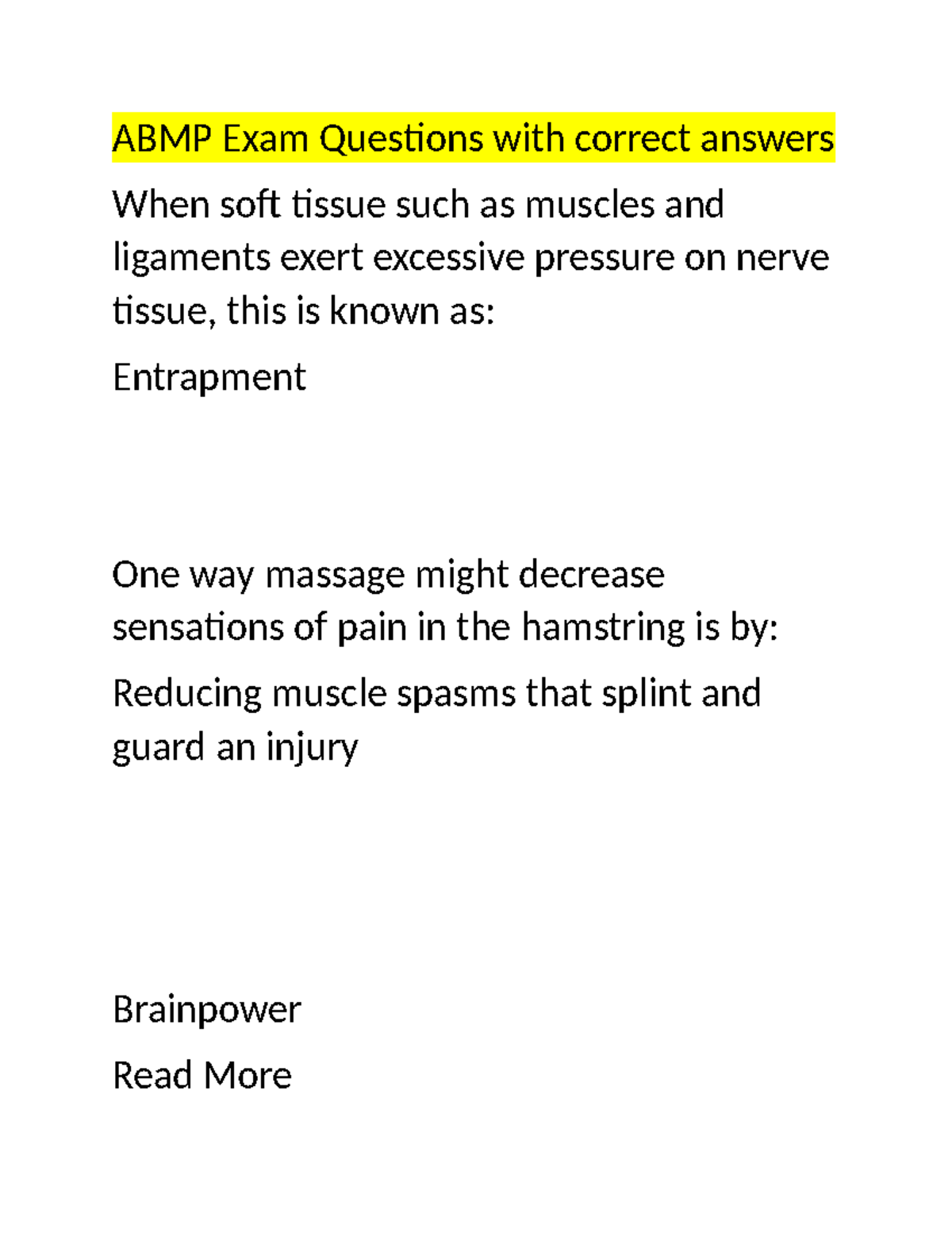 ABMP Exam Questions with correct answers - coli may enter the body ...