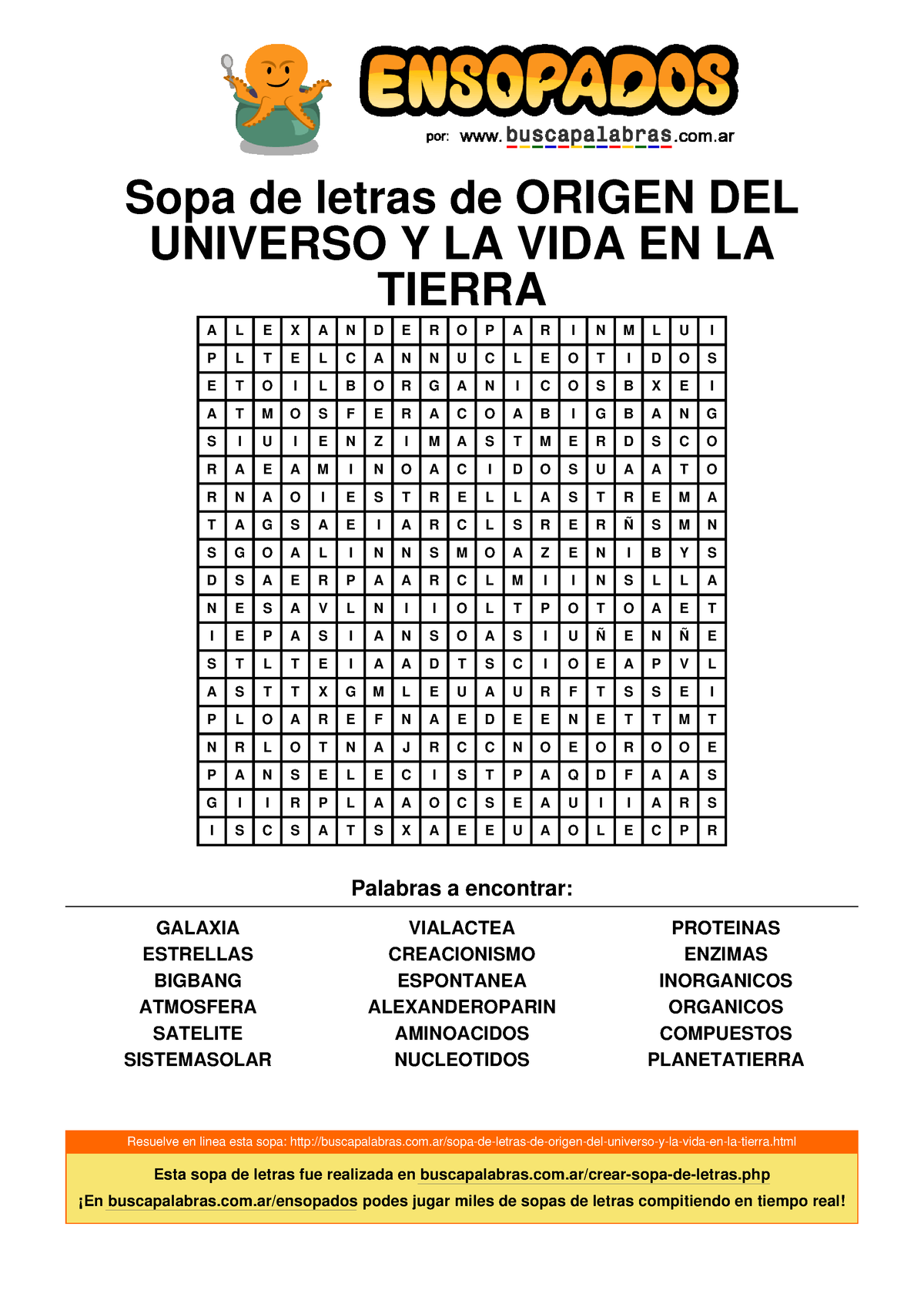 sopa de letras del planeta tierra