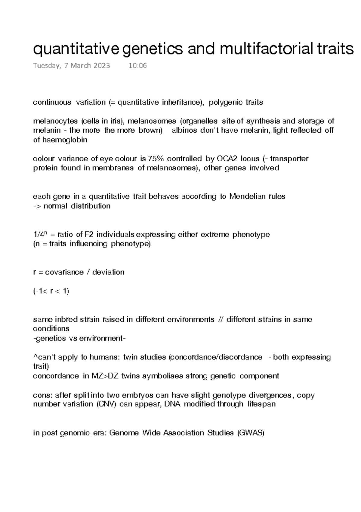 quantitative and multifactorial traits continuous variation