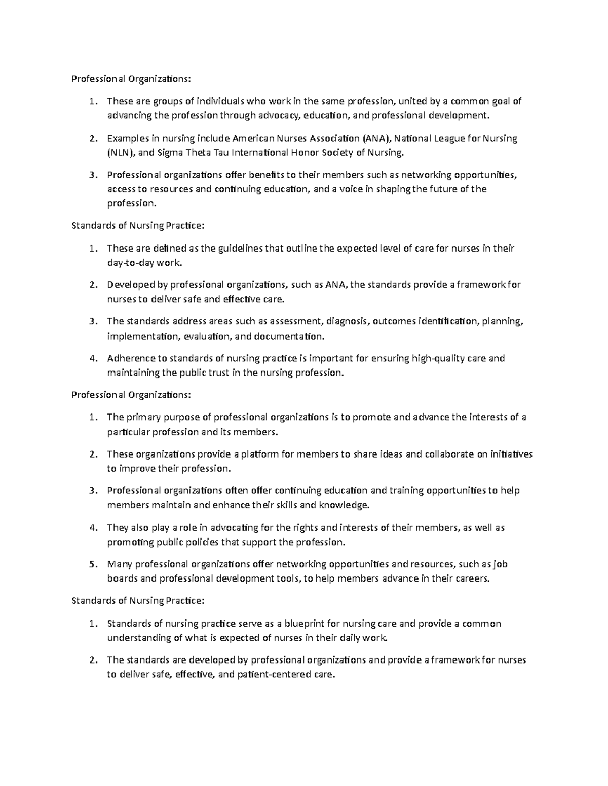 Professional Organizations Fundamental of Nursing Professional