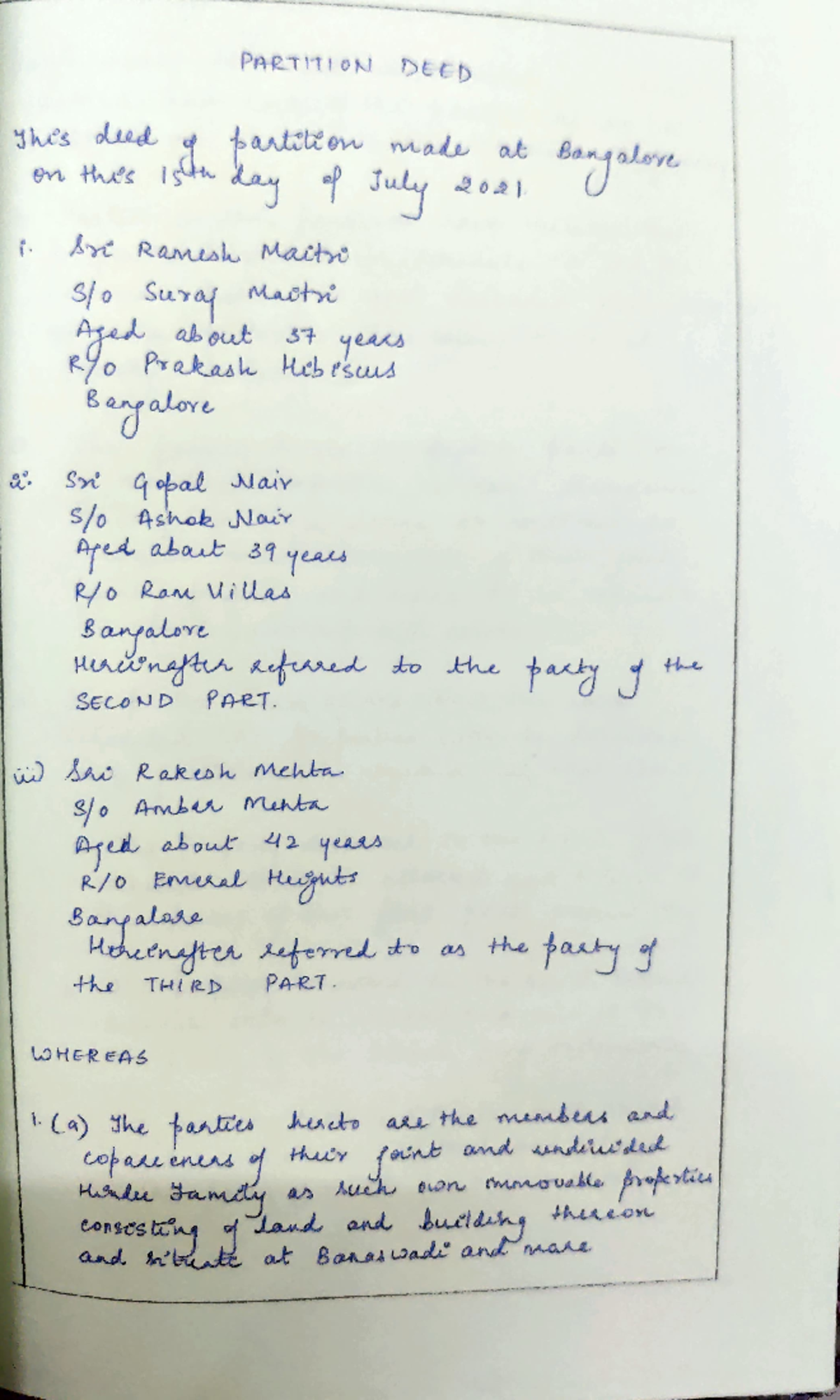 Partition deed - Notes - PARTIT1ON DtED hes dund antit ow al at ...