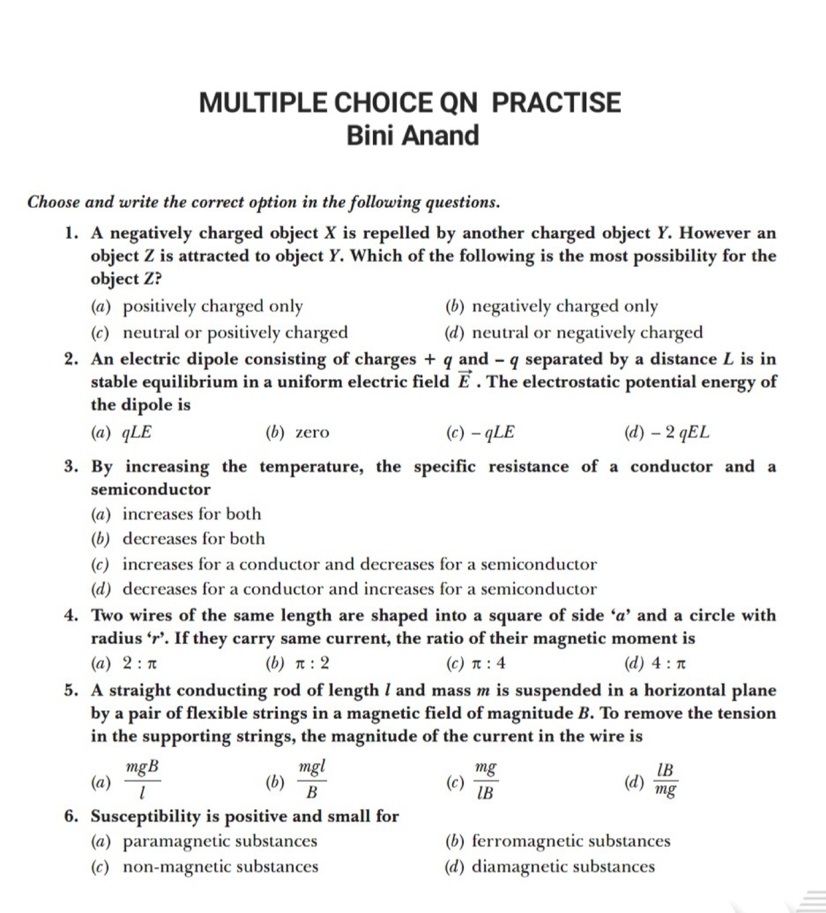 PHY MCQ Practise 1 - Physics,chemistry,biology,maths - Studocu