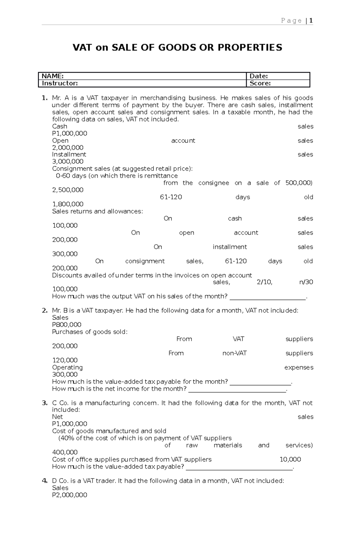 VAT on sale of goods or properties P a g e 1 VAT on SALE OF GOODS