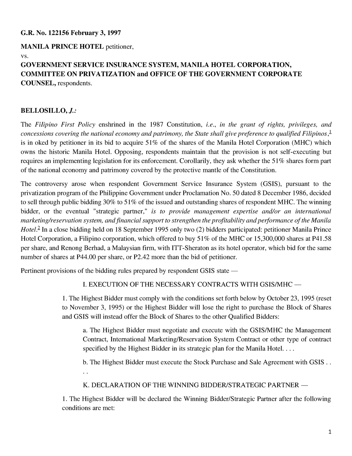 G.R. No. 122156 February 3, 1997 MANILA PRINCE HOTEL petitioner, vs ...