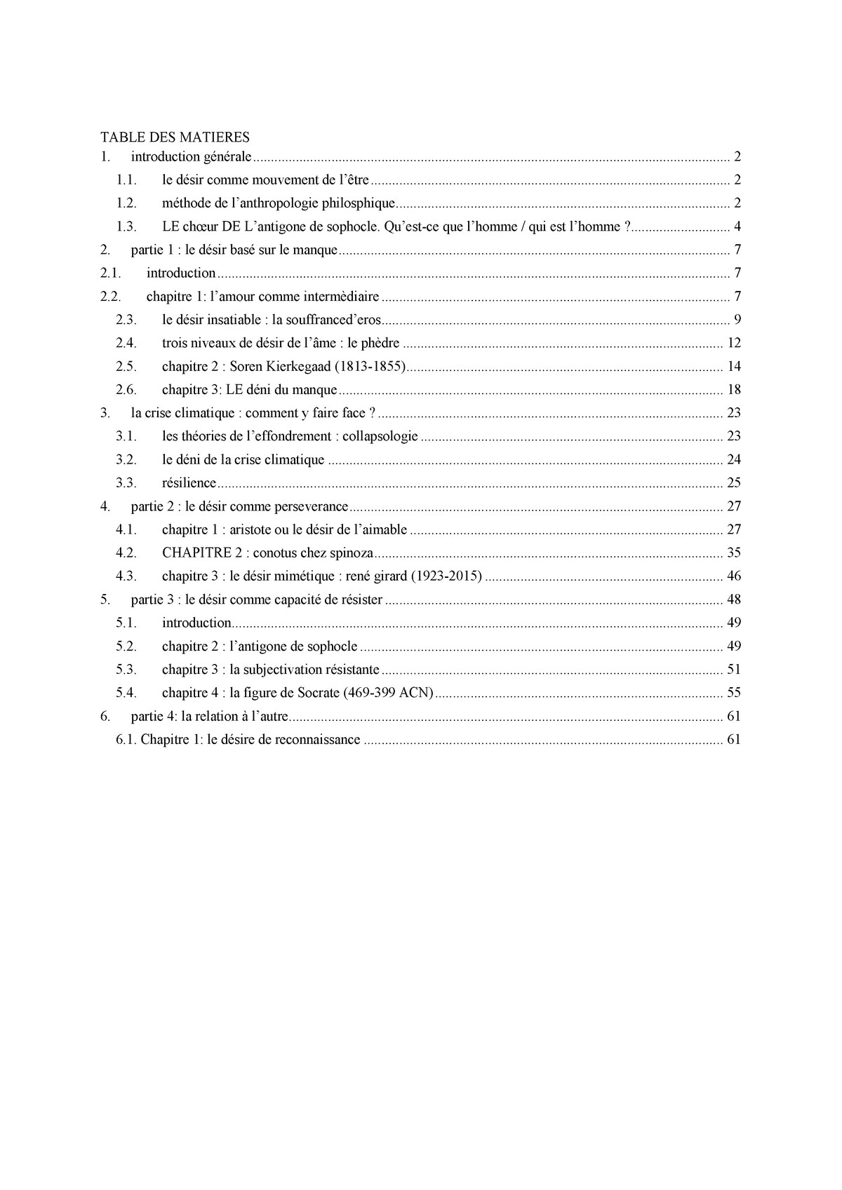 Philosophie Mervy Examen Table Des Matieres Introduction Générale Le Désir Comme Mouvement