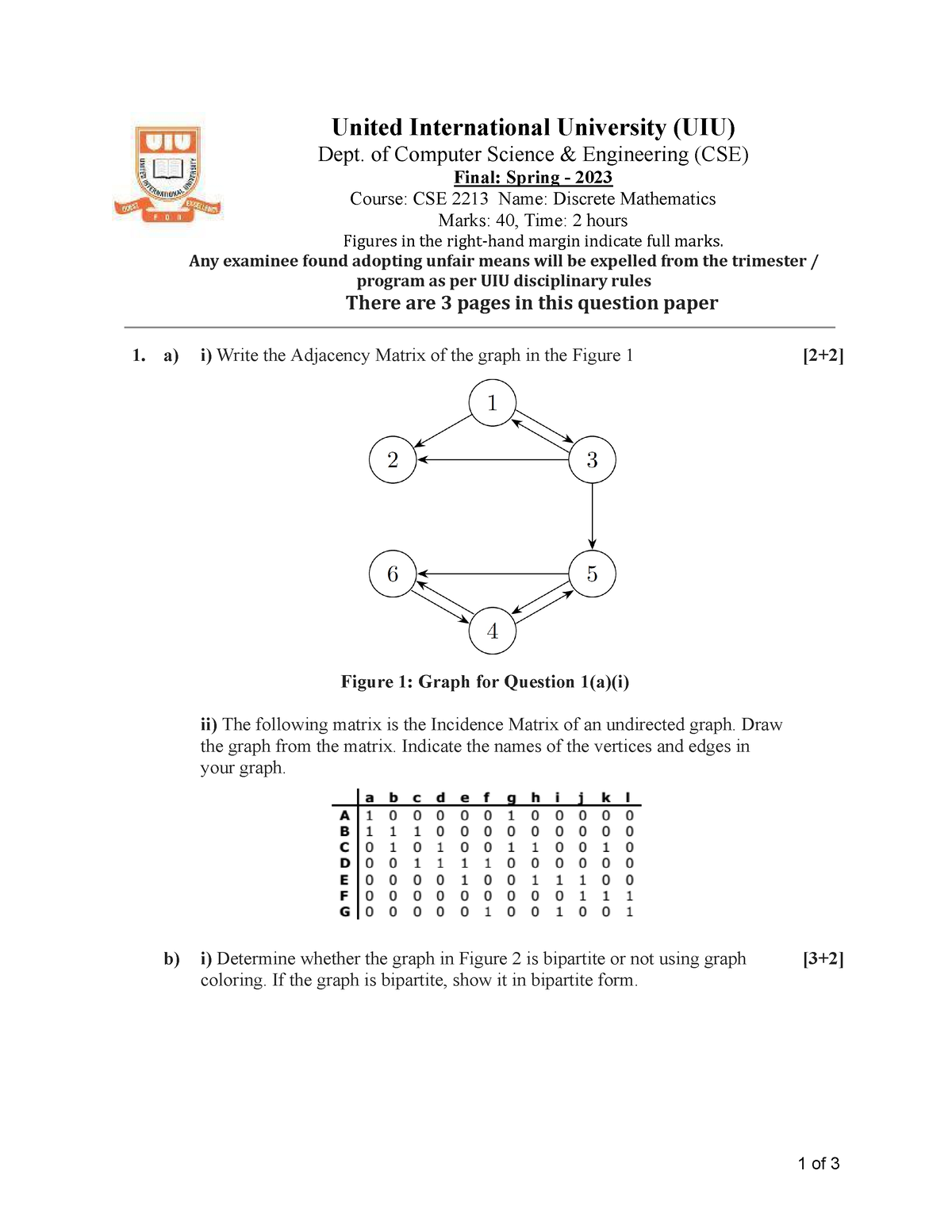 2023 (1) DM Final CSE 2213 Final Spring 2023 United International