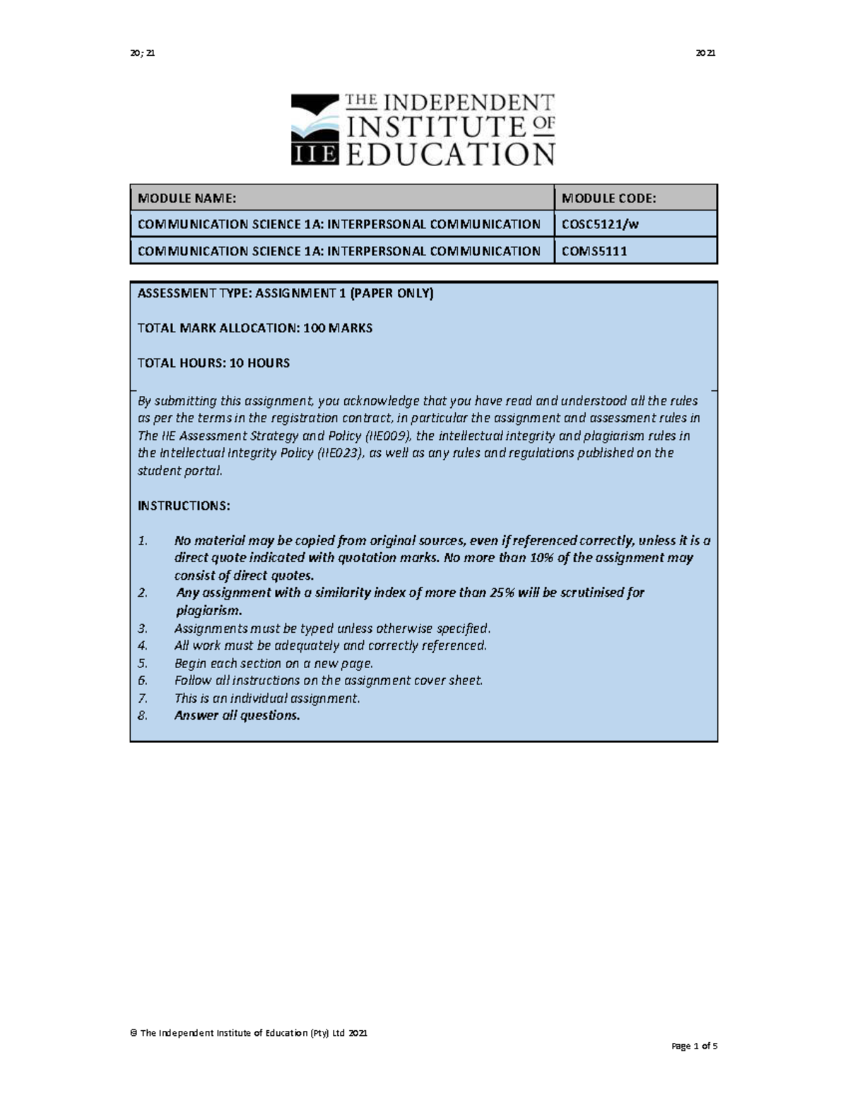 assignment on communication network