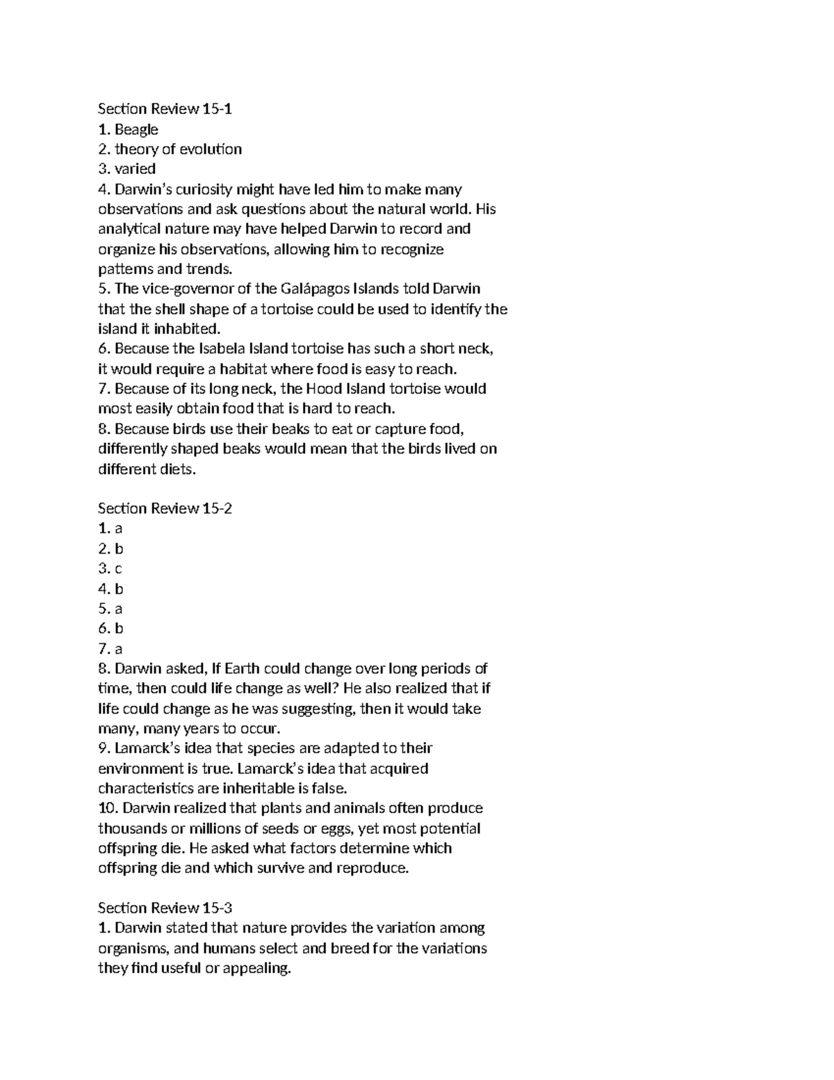 Section review 15 answers - Section Review 15- Beagle theory of ...