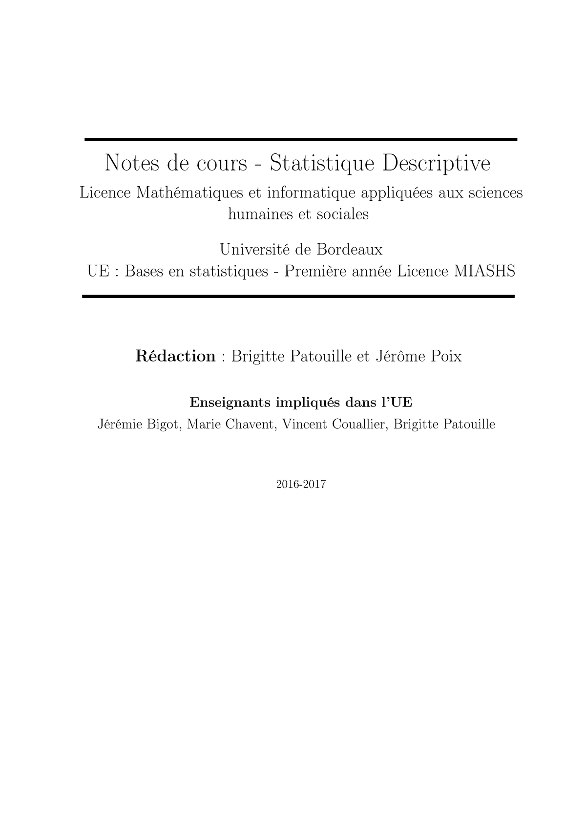 Cours Statistique - Notes De Cours - Statistique Descriptive Licence ...