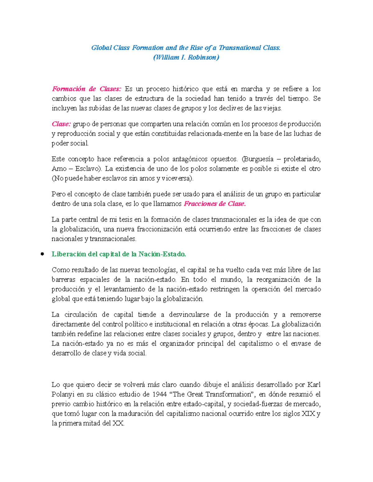 Resumenes clases globales - Global Class Formation and the Rise of a ...