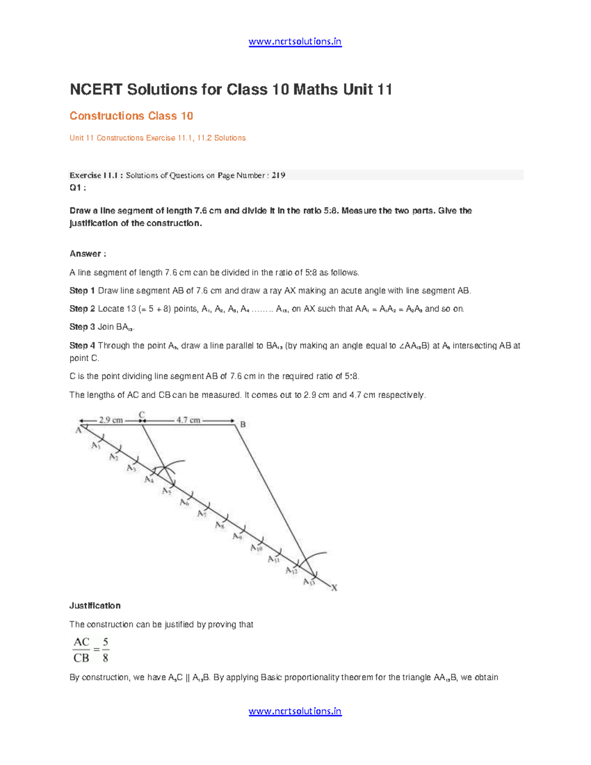 Chapter 11 constructions - NCERT Solutions for Class 10 Maths Unit 11 ...