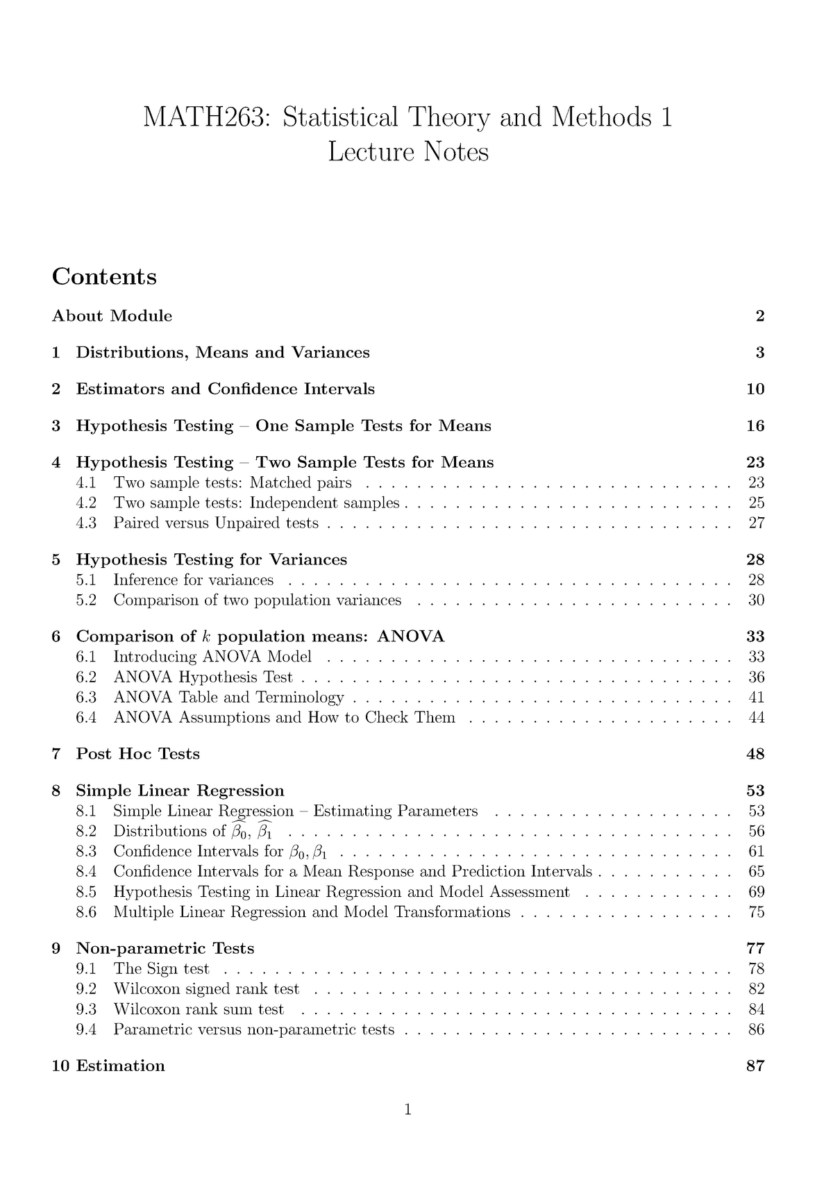 Statistical Theory And Methods 1 - Lecture Notes 8 Distributions Of C 0 ...