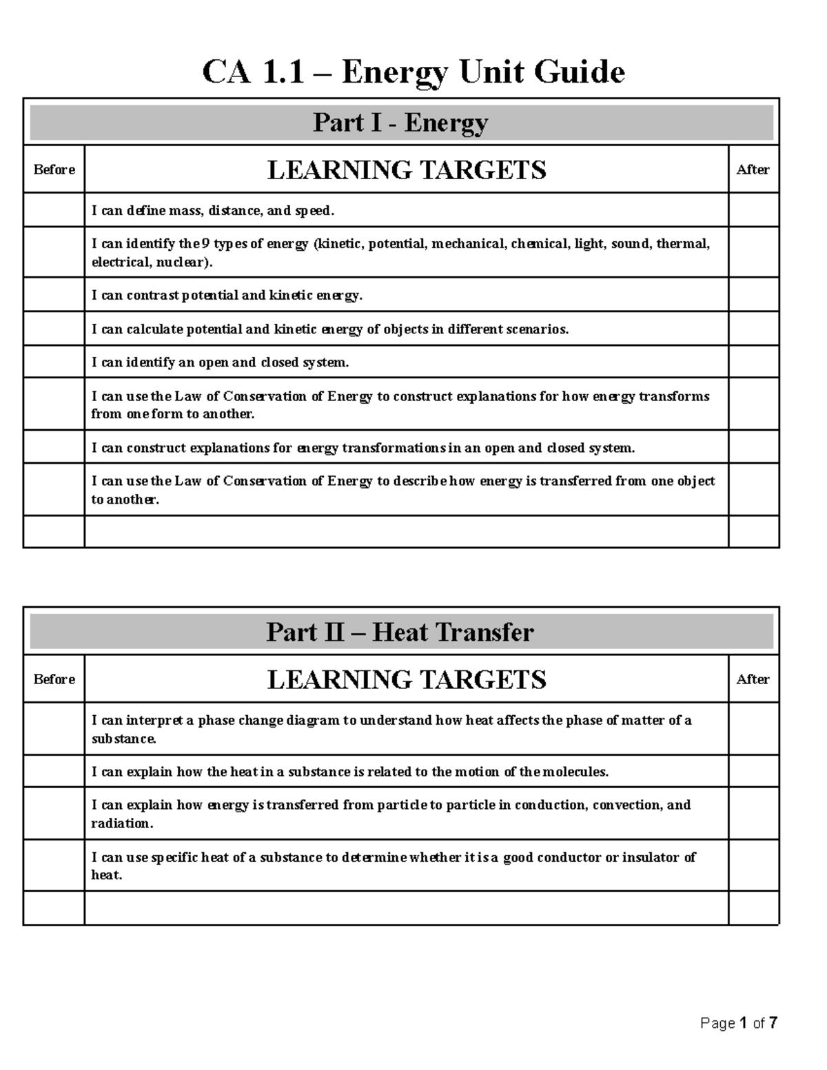 CA 1.1 Unit Guide Energy - CA 1 – Energy Unit Guide Part I - Energy ...