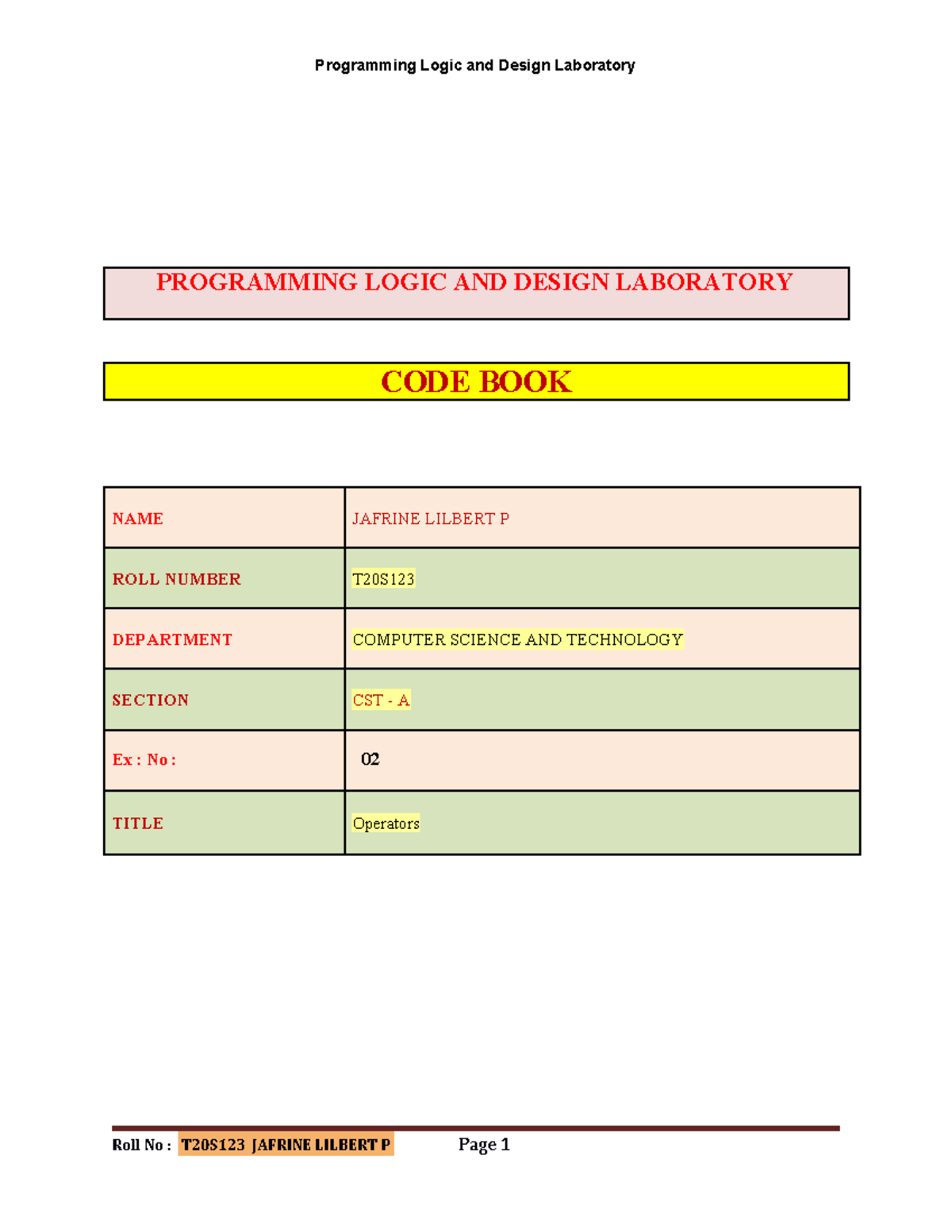 T20S123 experiment 2 - good - PROGRAMMING LOGIC AND DESIGN LABORATORY ...