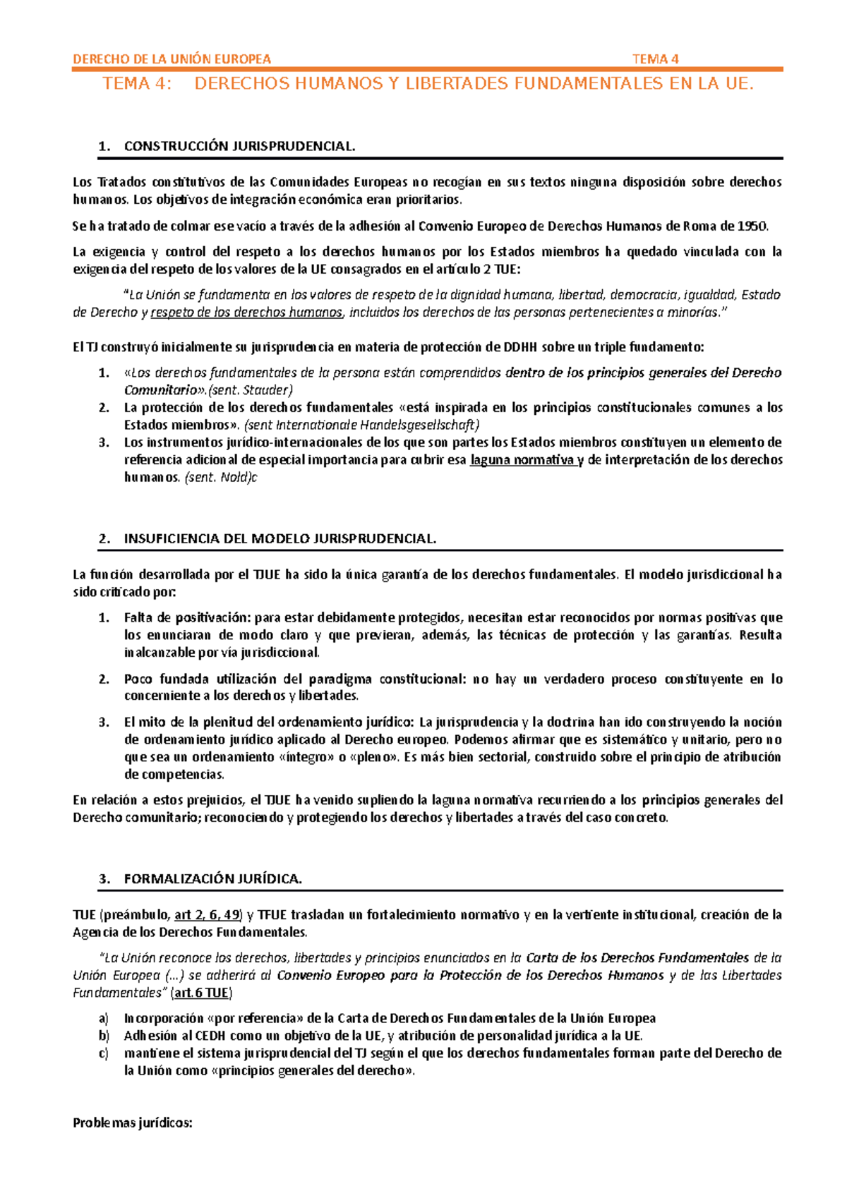 Tema 4 - Derechos Humanos y libertades fundamentales en la UE - DERECHO ...