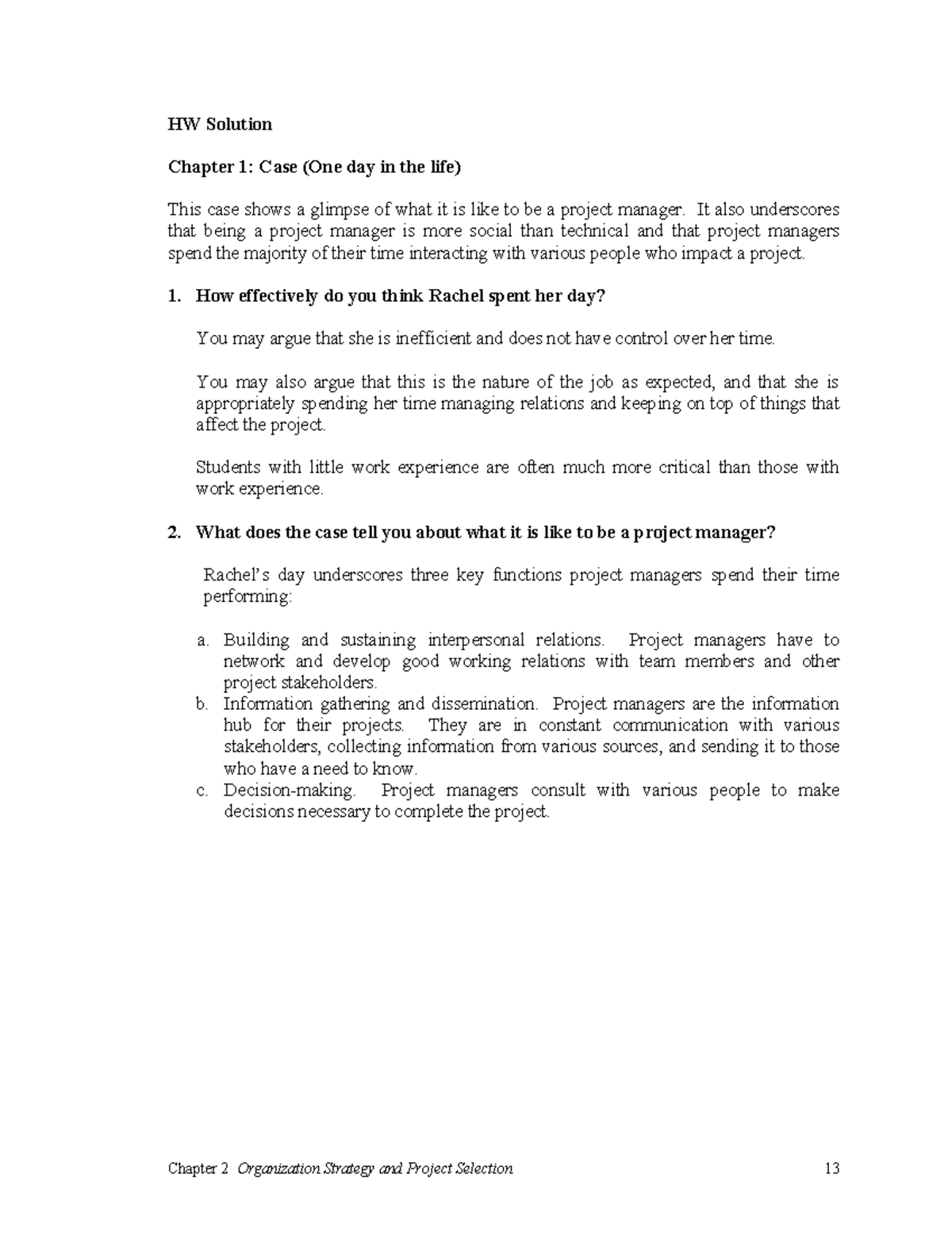 Project Management - Homework Solution Chapter 1-6 - HW Solution ...