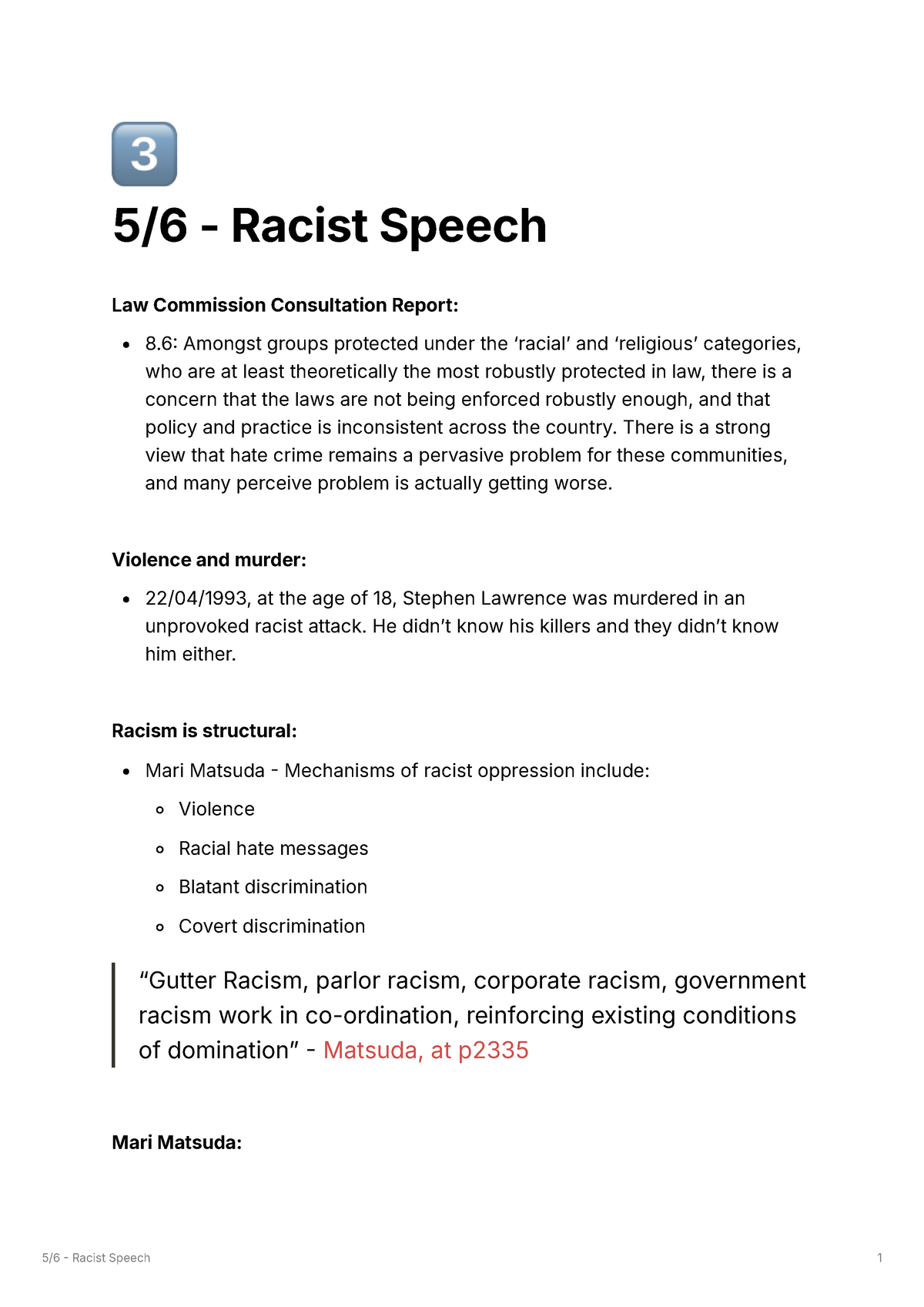 on racist speech lawrence thesis