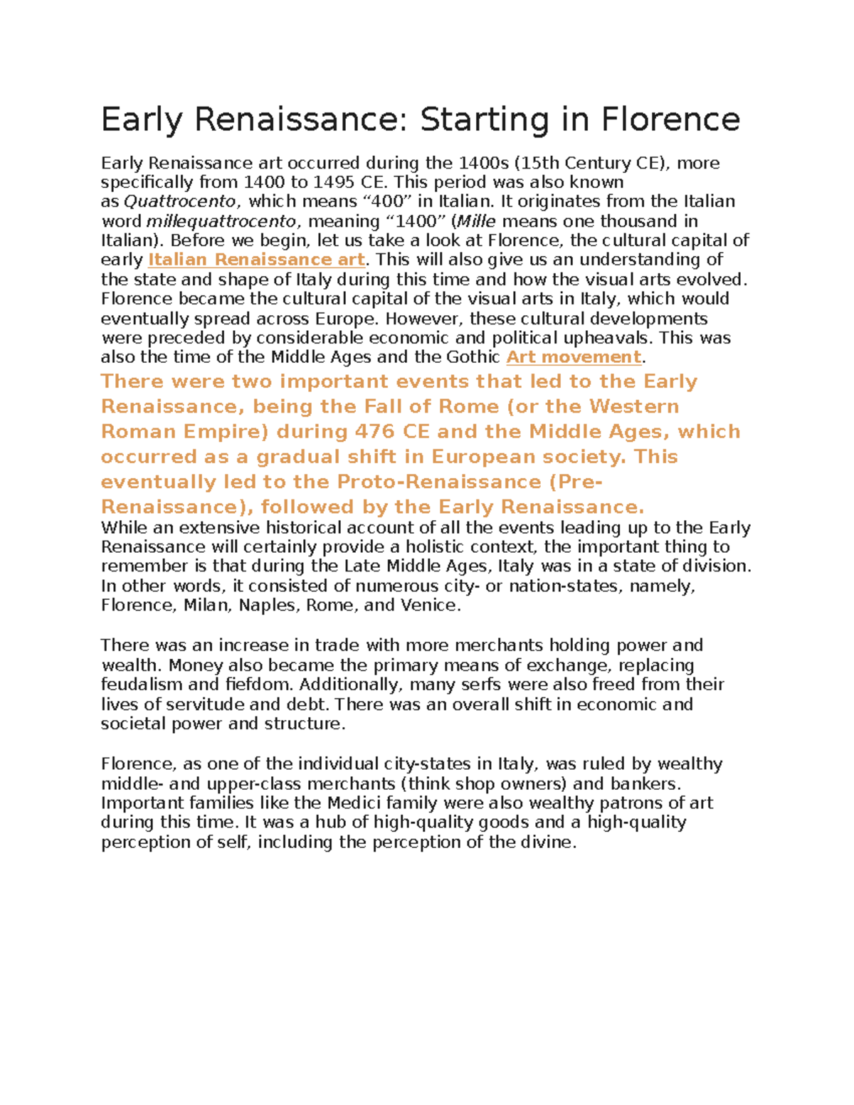 what happened in the Early renaissance - Early Renaissance: Starting in ...