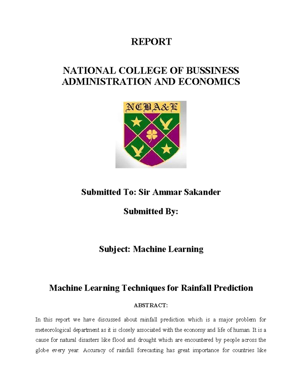 Machine Learning - this is about new techniques of Ml - REPORT NATIONAL ...