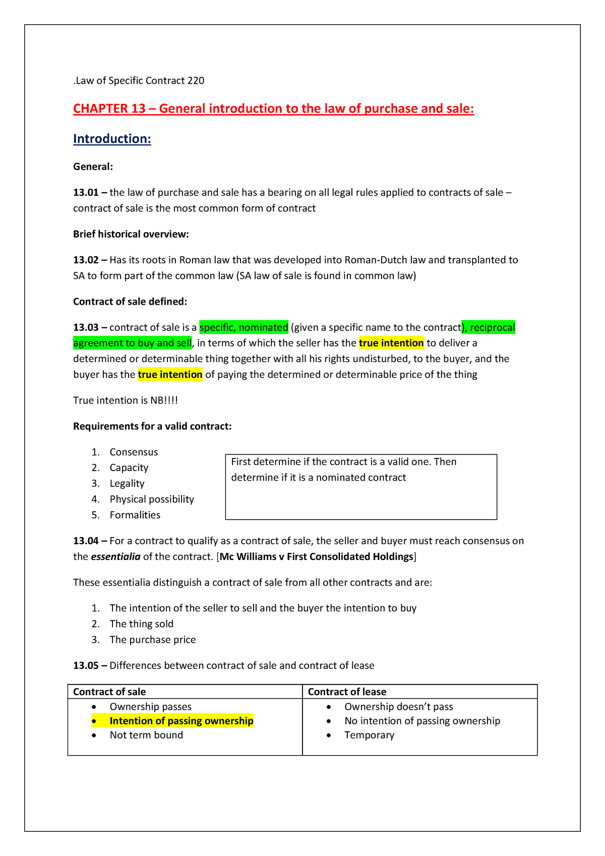 Law of Specific Contract 220 notes - Warning: TT: undefined function ...