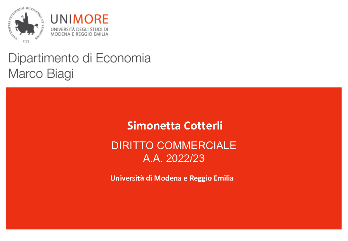 3 - Slides - DIRITTO COMMERCIALE A. 2022/ Simonetta Cotterli Università ...