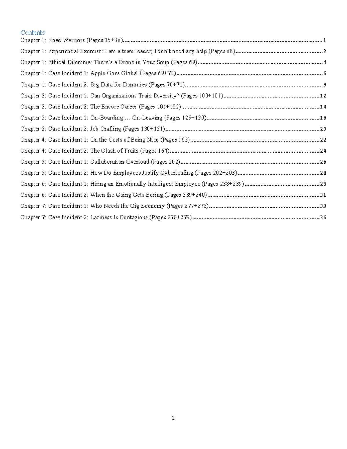518105934 OB Case Studies with answers 1 - Contents Chapter 1: Road ...