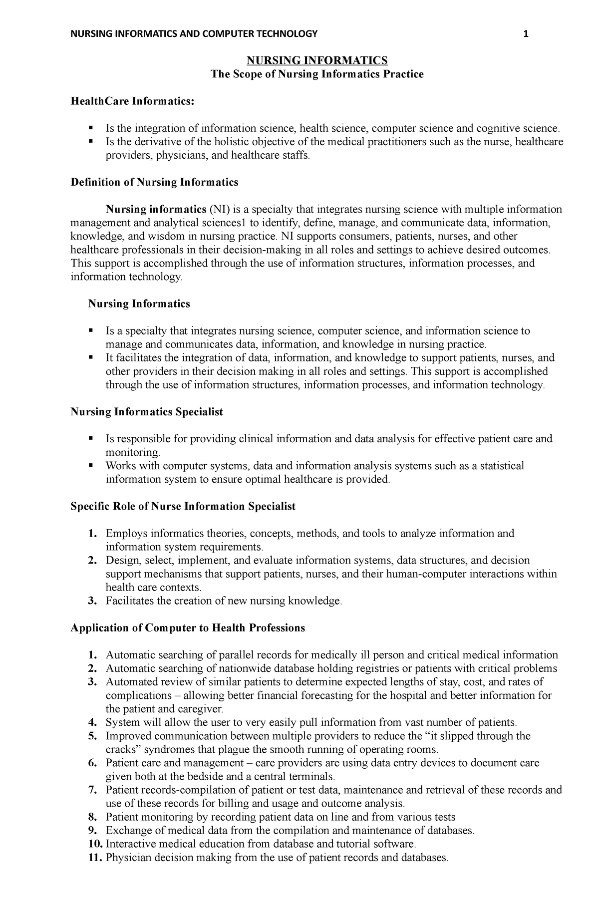 296050145-Nursing-Informatics-Hand-Outs - NURSING INFORMATICS The Scope ...