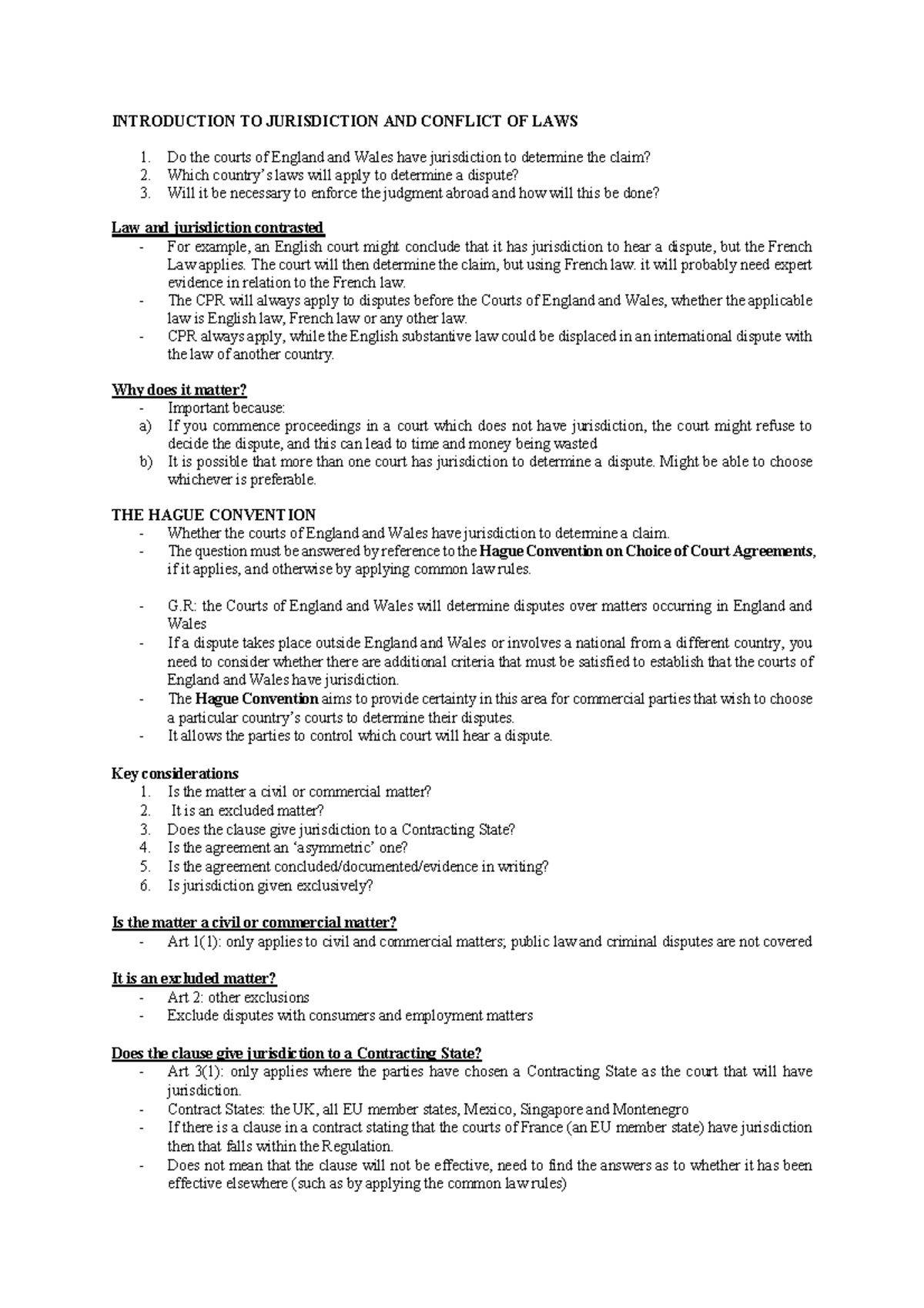 W10 print - PLS - INTRODUCTION TO JURISDICTION AND CONFLICT OF LAWS Do ...