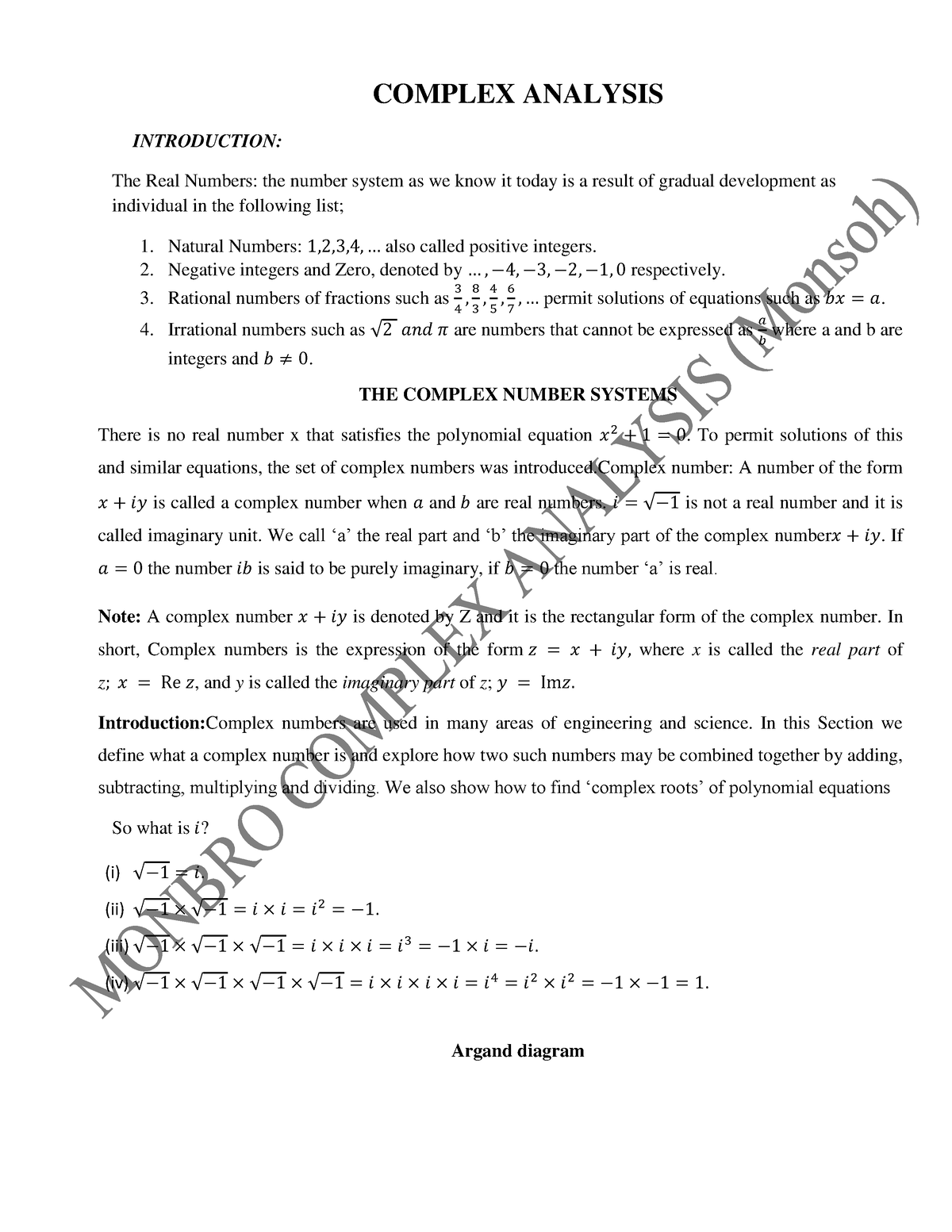 Introduction to Complex Numbers and Complex Solutions