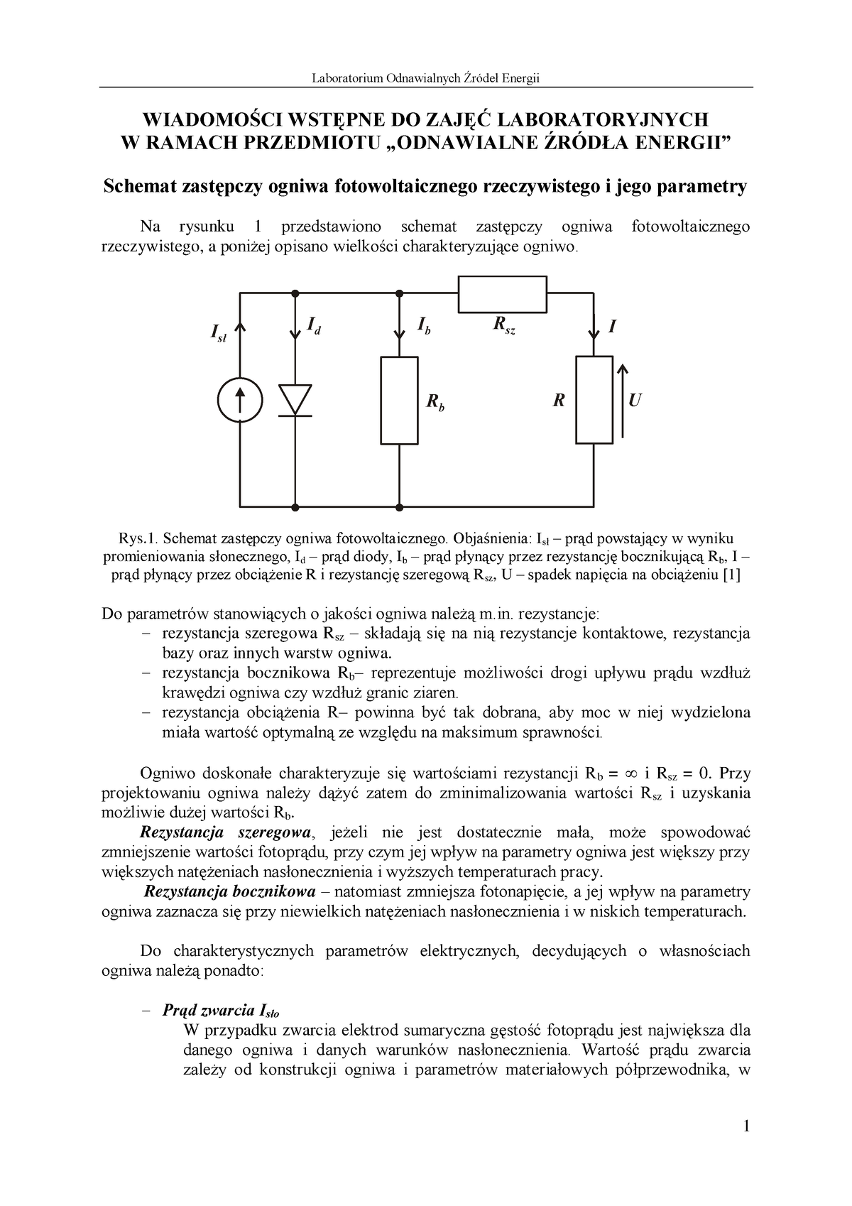 Wiadom Wstepne OZE - WIADOMOŚCI WSTĘPNE DO ZAJĘĆ LABORATORYJNYCH W ...