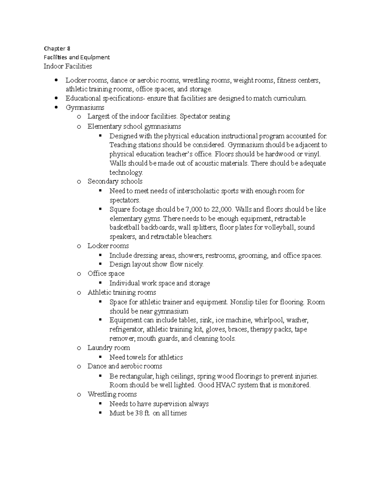 Chapter 8 401 Chapter 8 Facilities and Equipment Indoor Facilities Locker rooms, dance or