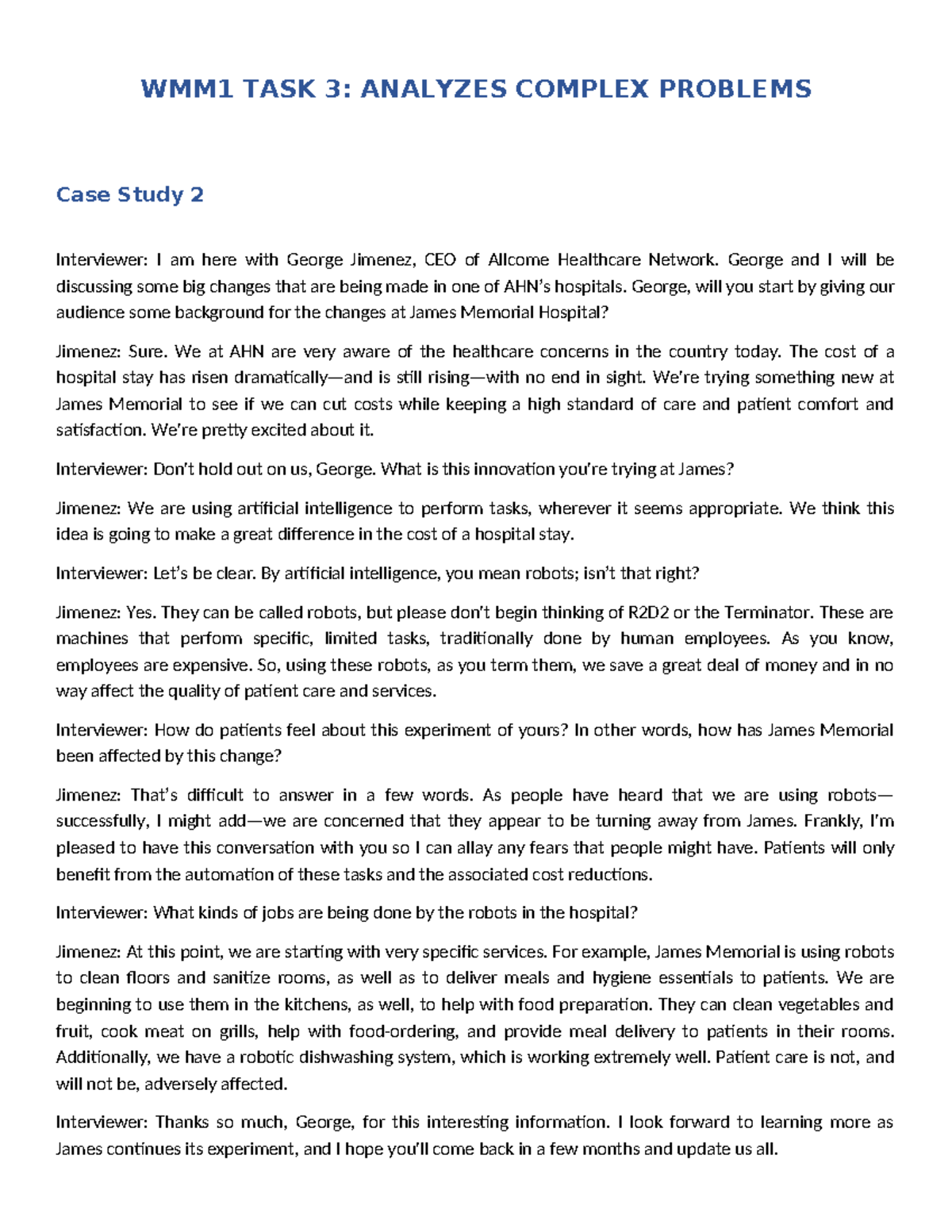 WMM1 TASK3 Analyzes Complex Problems - WMM1 TASK 3: ANALYZES COMPLEX ...