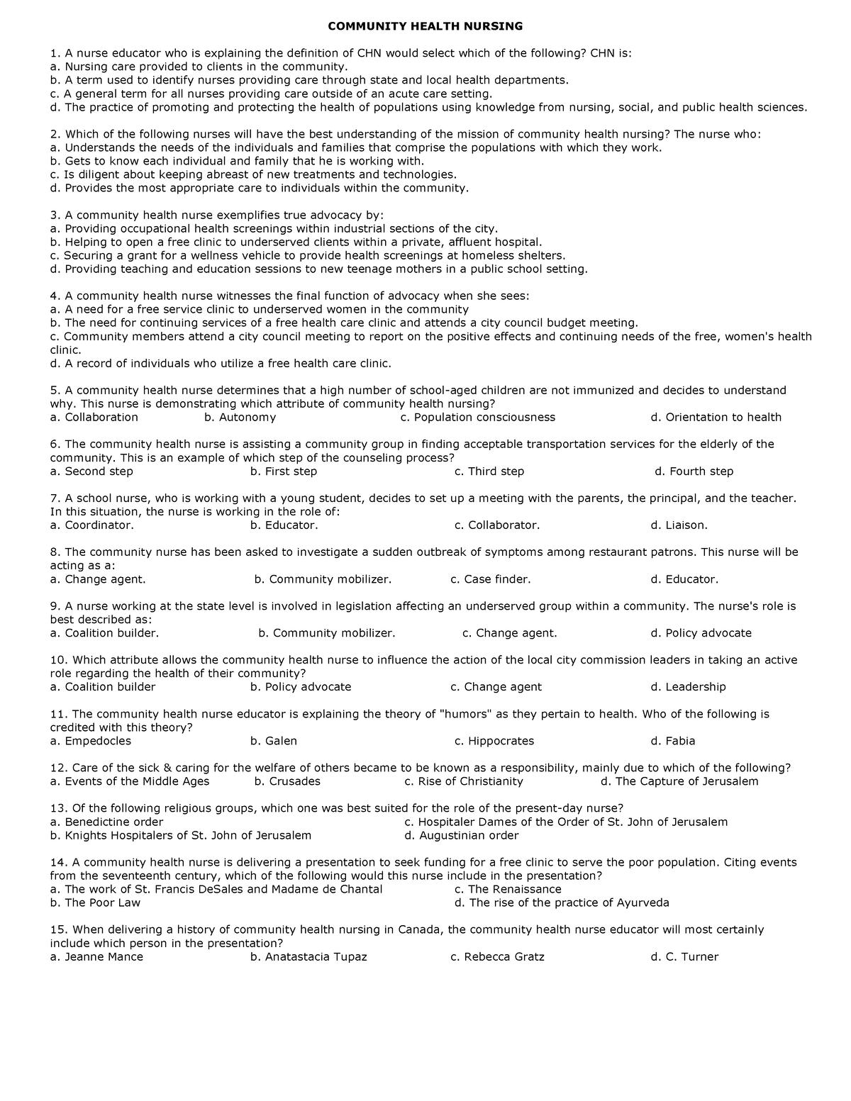 2022 MAY CHN CD 1 Teams - For reference only - COMMUNITY HEALTH NURSING ...