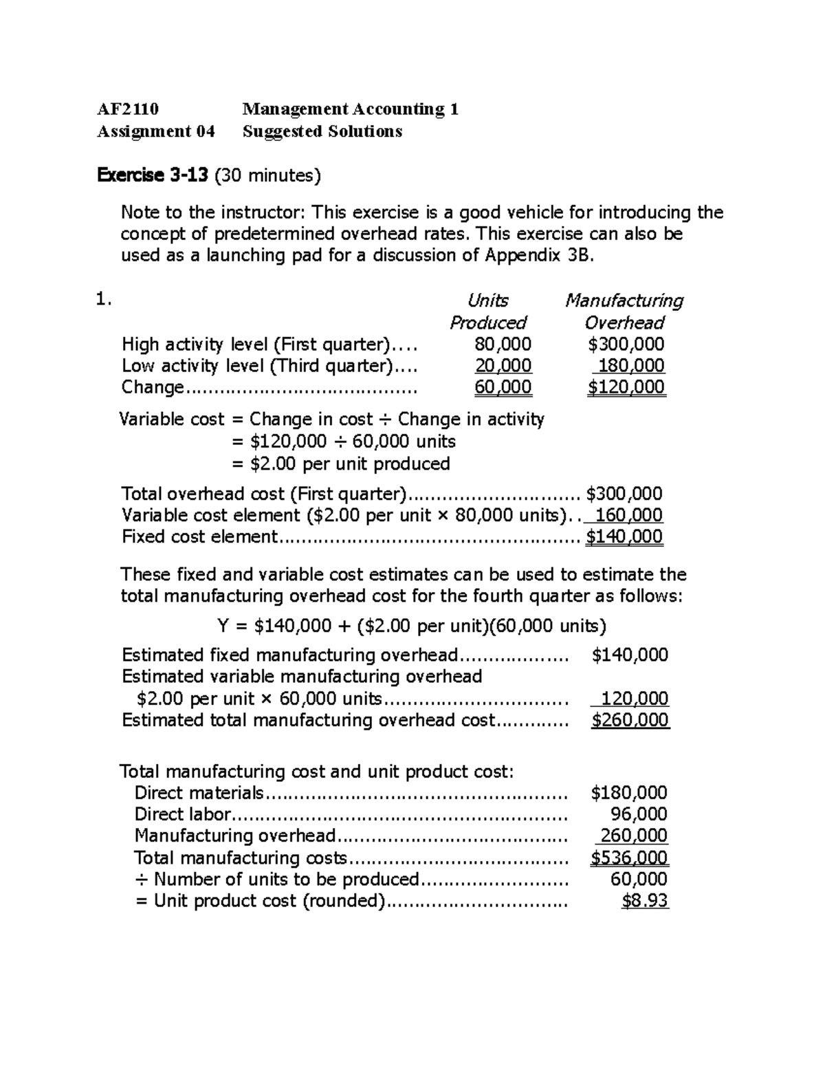 assignments for management accounting