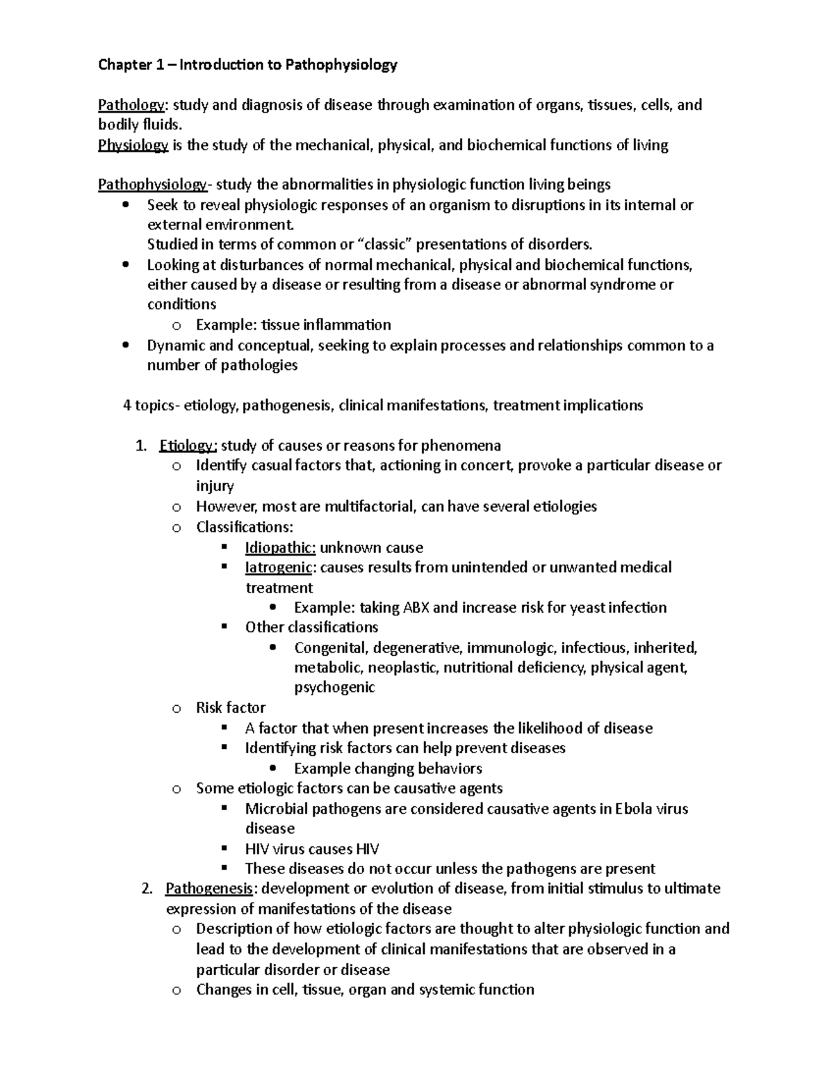 Chapter 1 - Chapter 1 – Introduction To Pathophysiology Pathology ...