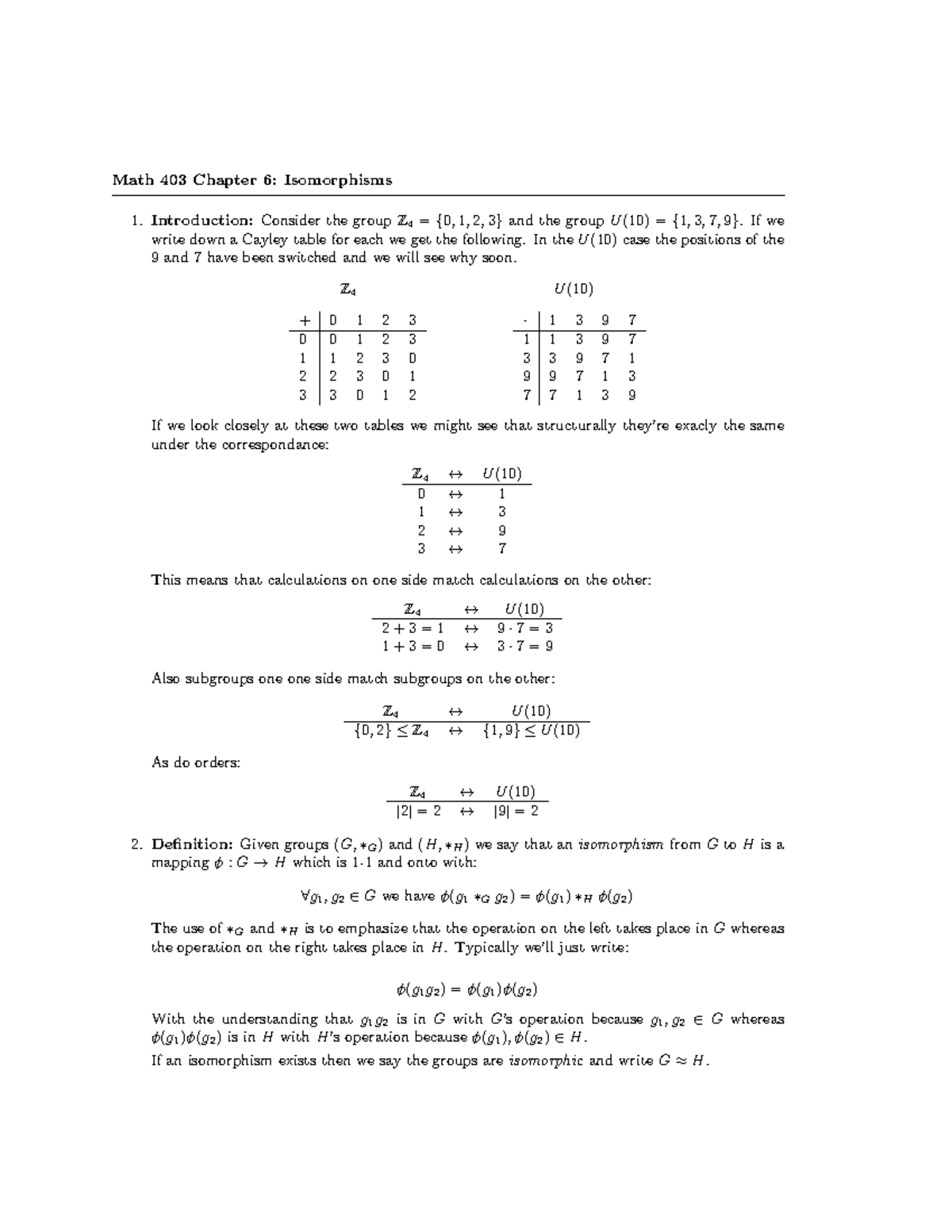 Ch6 - Isomorphism - Math 403 Chapter 6: Isomorphisms Introduction ...