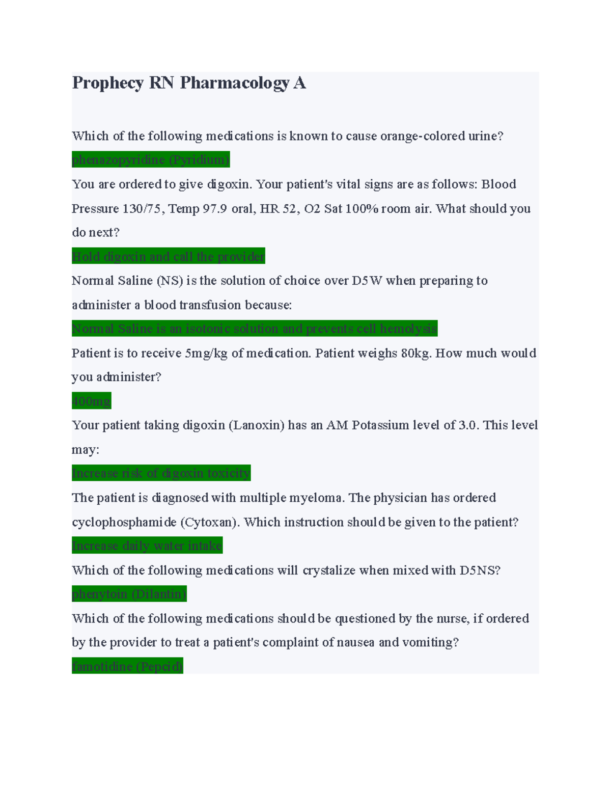 Prophecy RN Pharmacology A - Prophecy RN Pharmacology A Which Of The ...