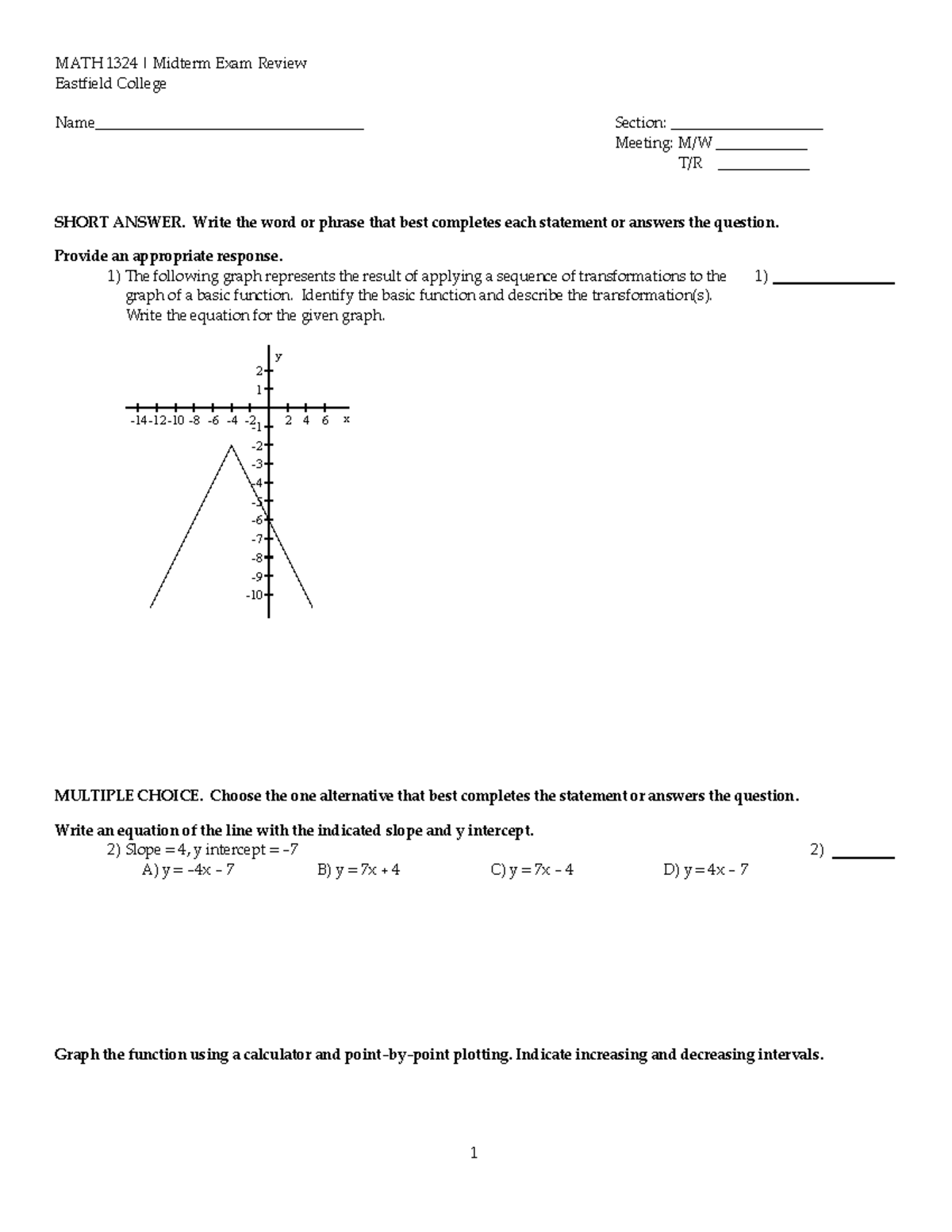 MATH 1324 Midterm Exam Review - BAD - MATH 1324 | Midterm Exam Review ...