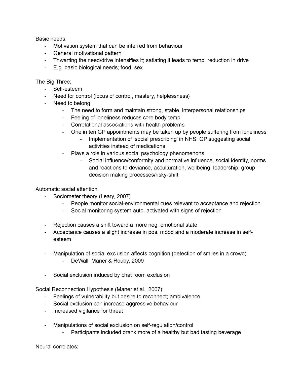 Lecture 4 Social Needs - Basic needs: - Motivation system that can be ...