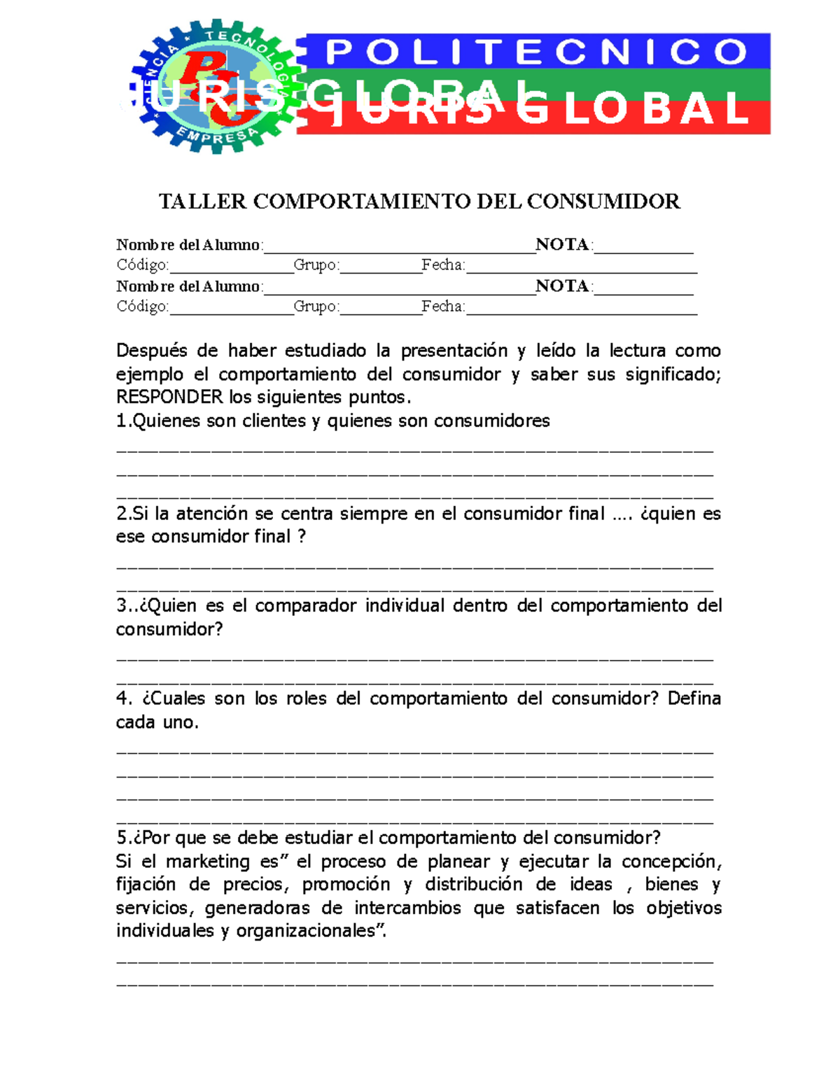 Taller Comportamiento DEL Consumidor - J U RIS G LO BA L J U RIS G LO ...