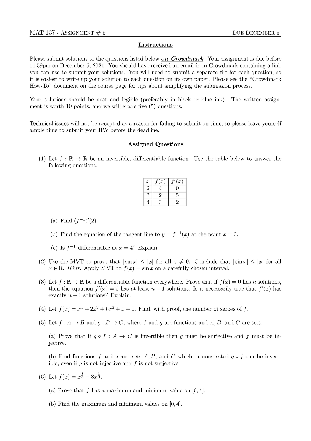 Mat137 hw5 - Homework - MAT 137MAT 137MAT 137 - A- A ...