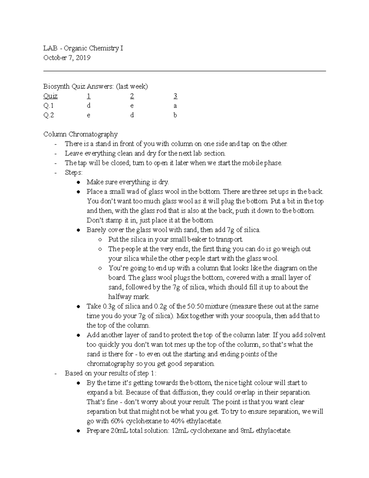 Organic Chemistry I Lab (Oct 7, 2019) - LAB - Organic Chemistry I ...