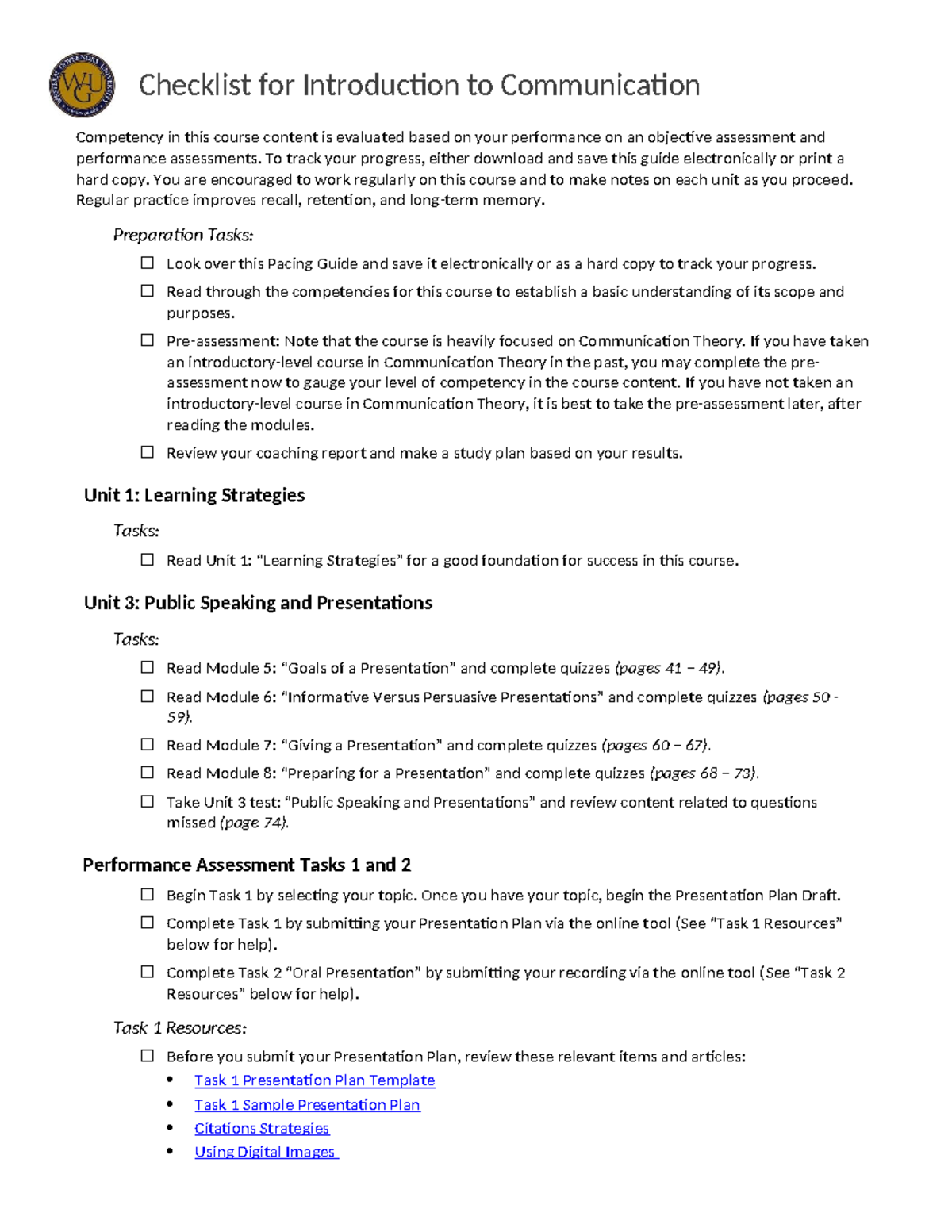 C464 checklist updated july 30 2020 Checklist for Introduction to