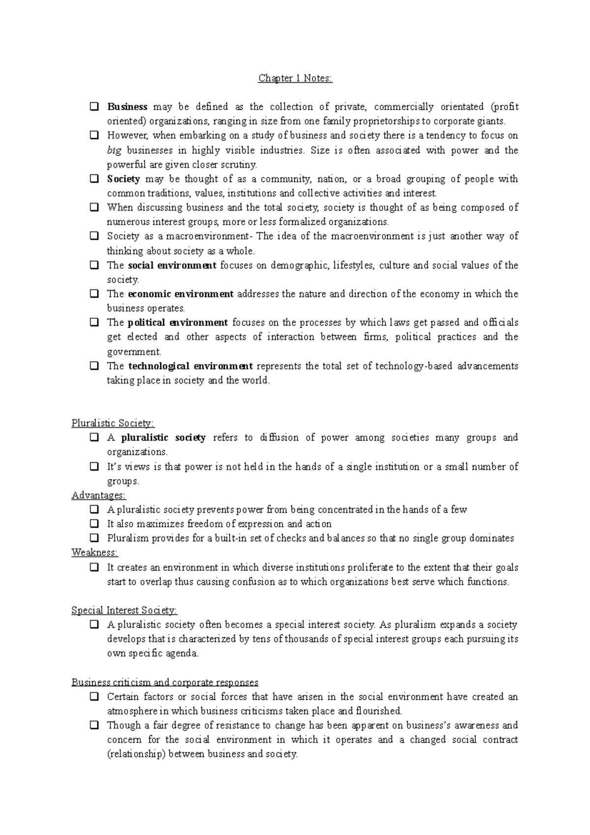 Chapter 1 - Lecture notes 1 - Chapter 1 Notes: Business may be defined ...