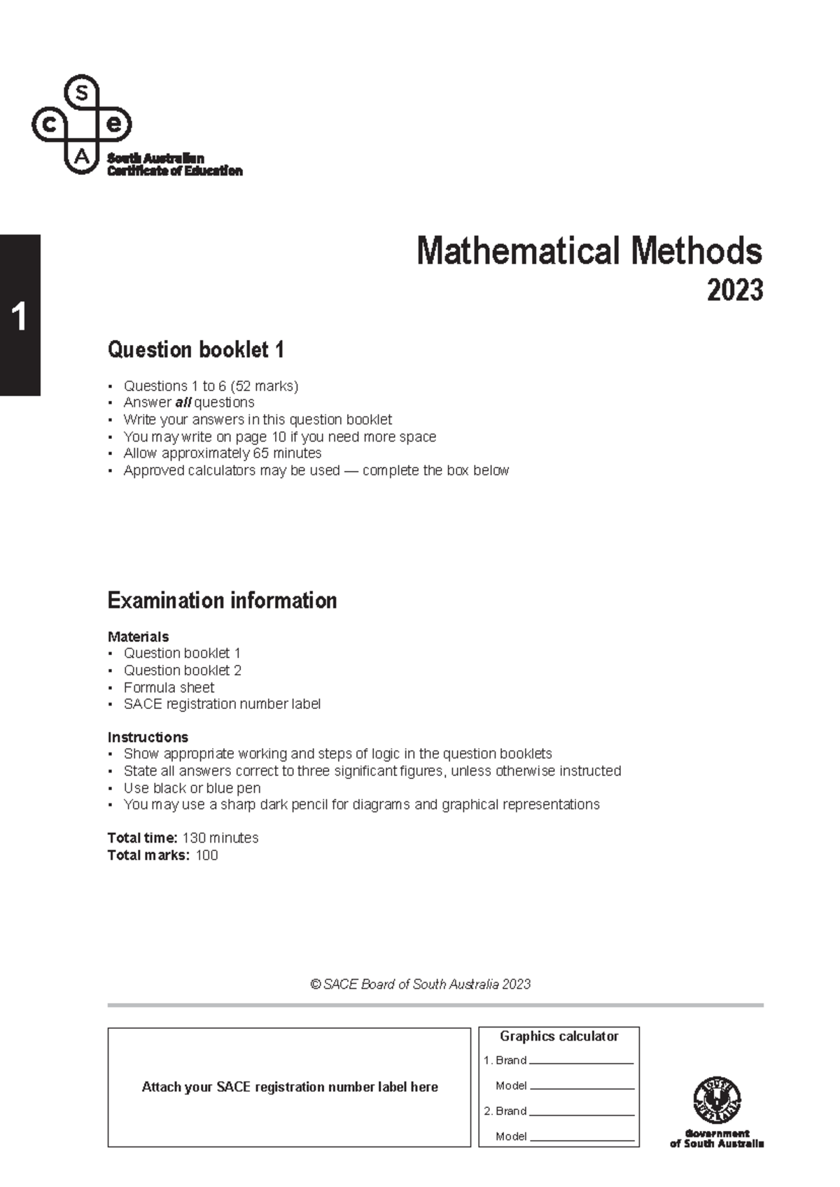2023 Mathematical Methods Examination Paper - Mathematical Methods 2023 ...